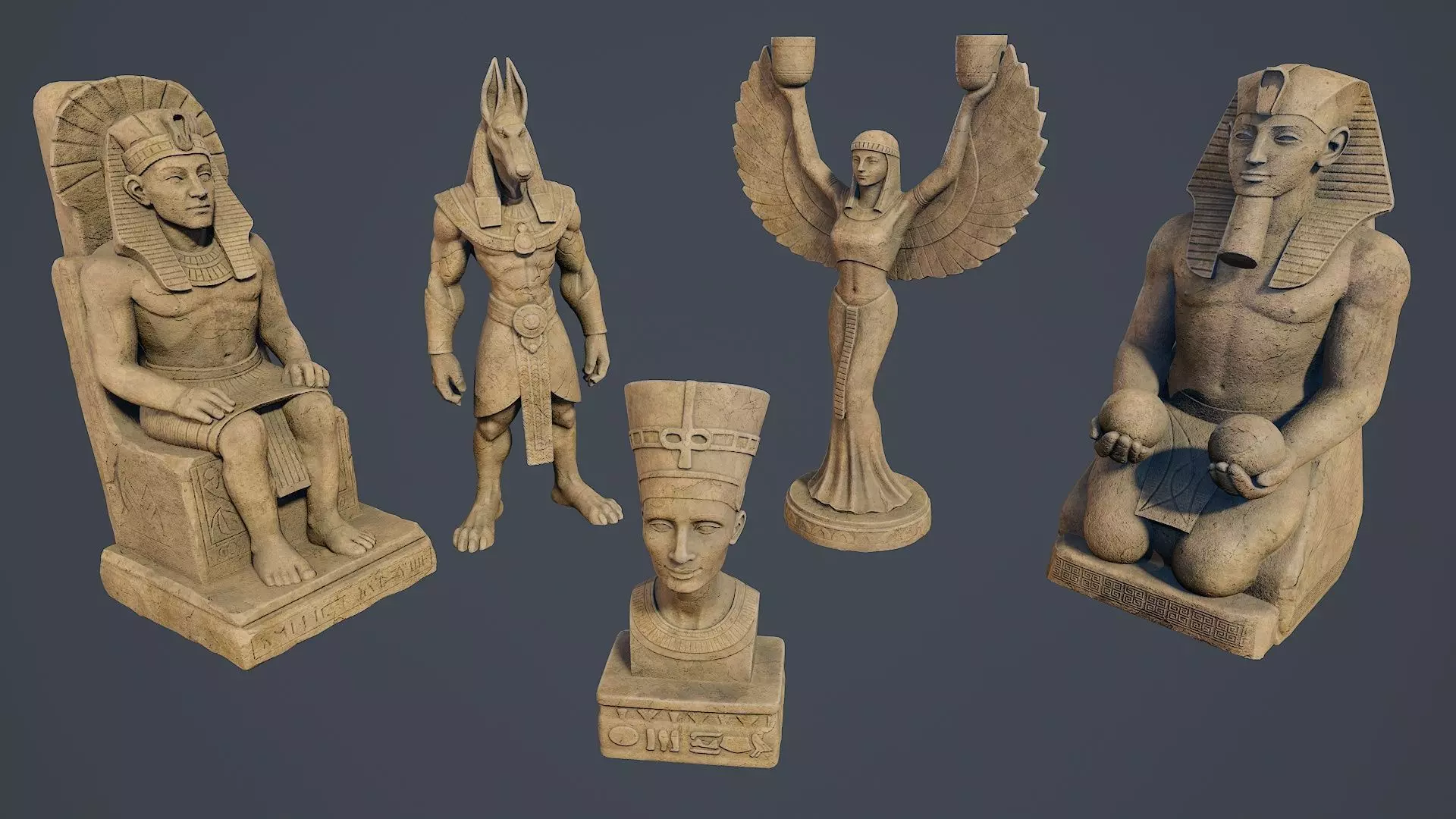 Egyptian statues PBR V1 3D Model Collection_1