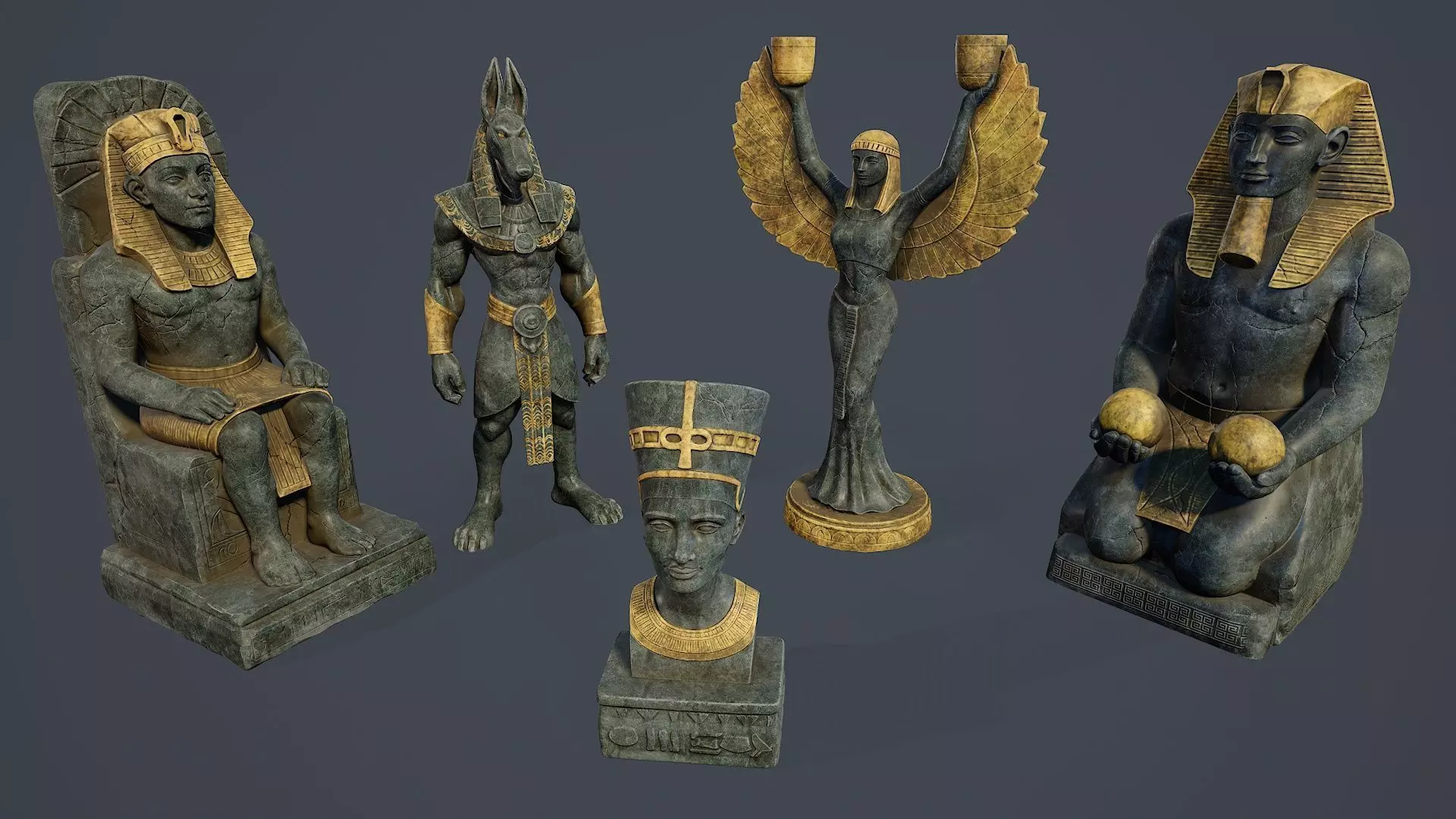 Egyptian statues PBR V1 3D Model Collection_0
