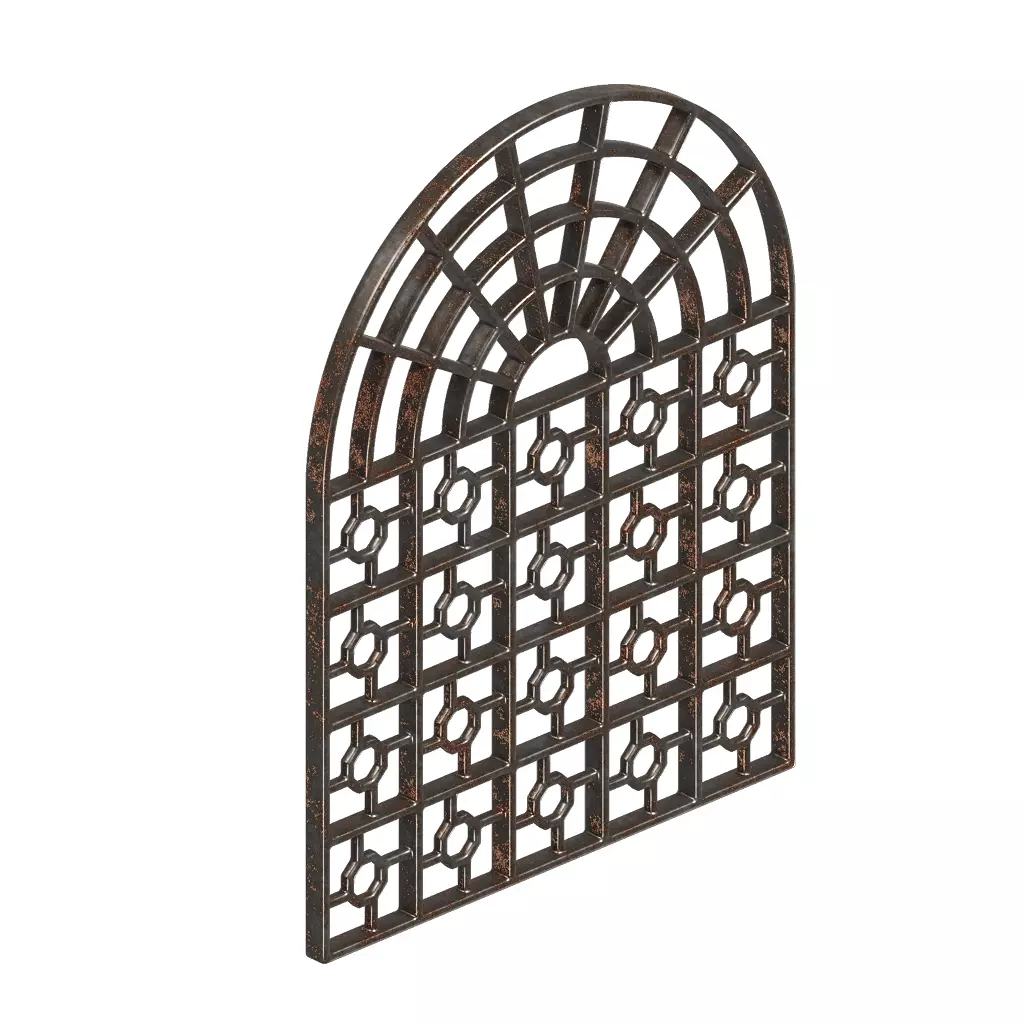Rusty Iron Arch Window Grill 3D model_1