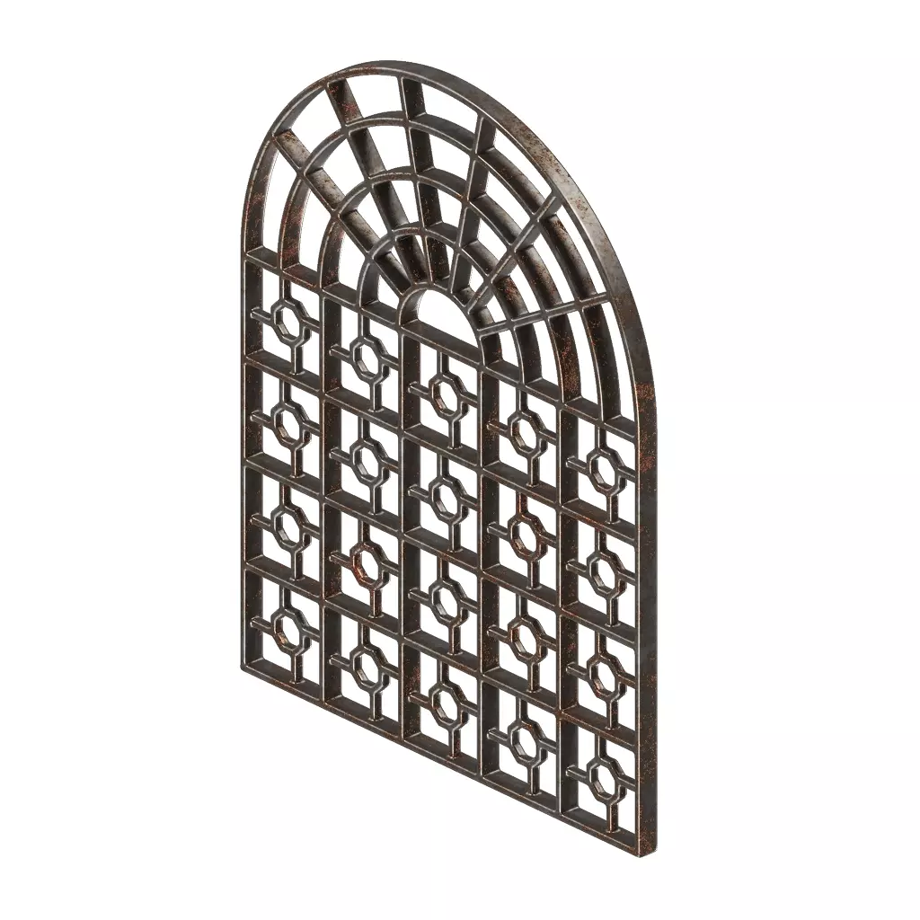 Rusty Iron Arch Window Grill 3D model_0