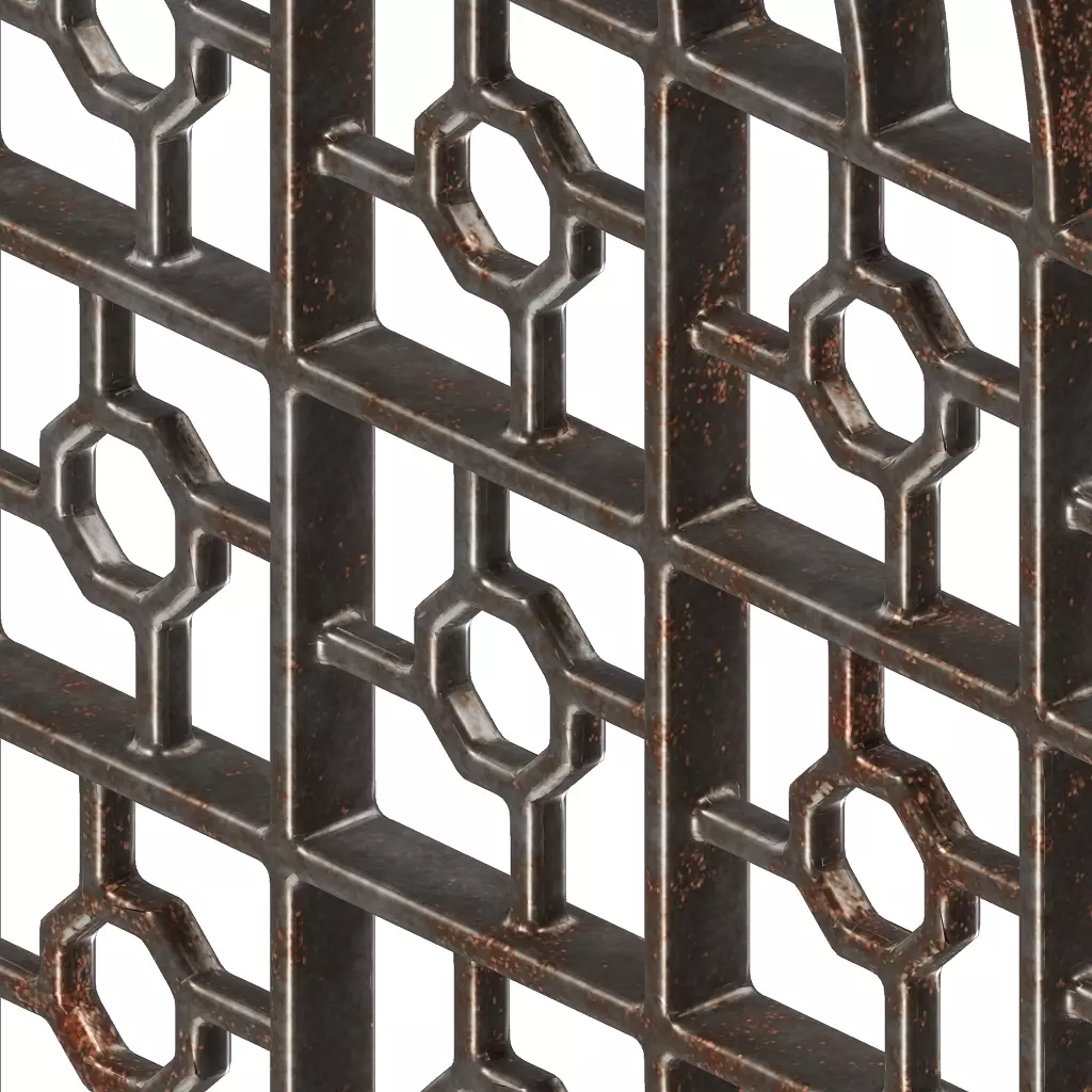 Rusty Iron Arch Window Grill 3D model_4