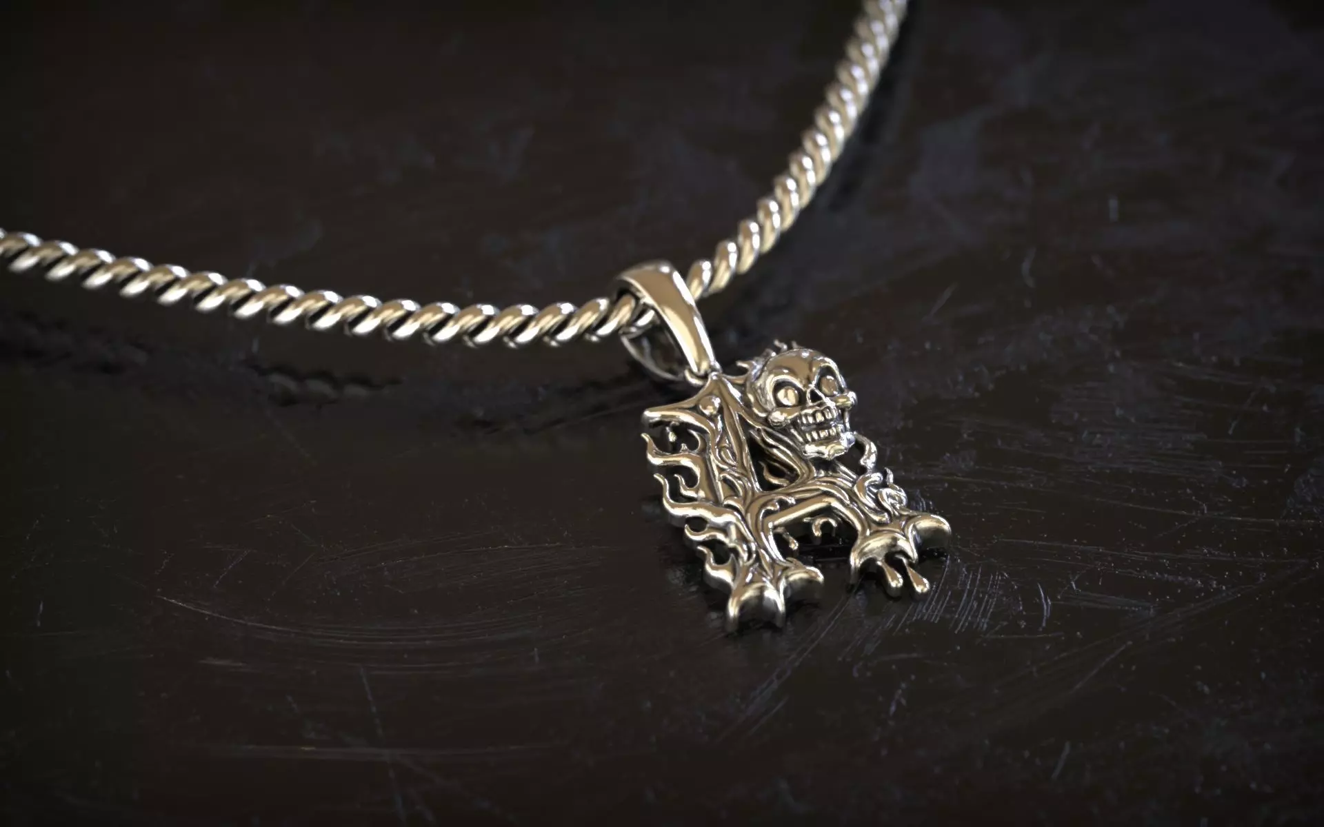 Gothic Silver Letter A Pendant 3D print model_1