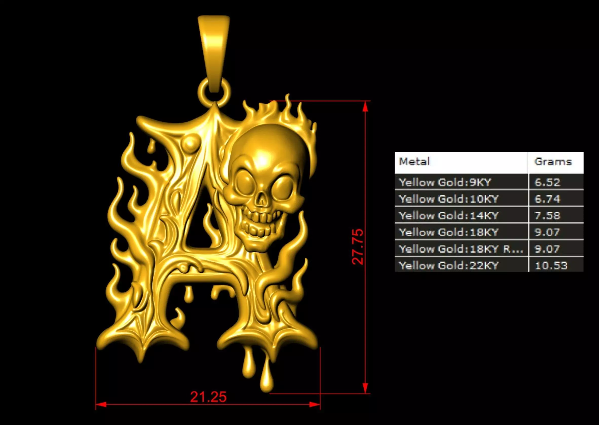 Gothic Silver Letter A Pendant 3D print model_5