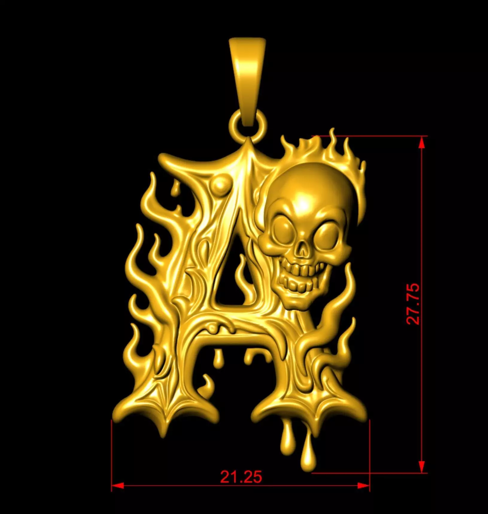 Gothic Silver Letter A Pendant 3D print model_7