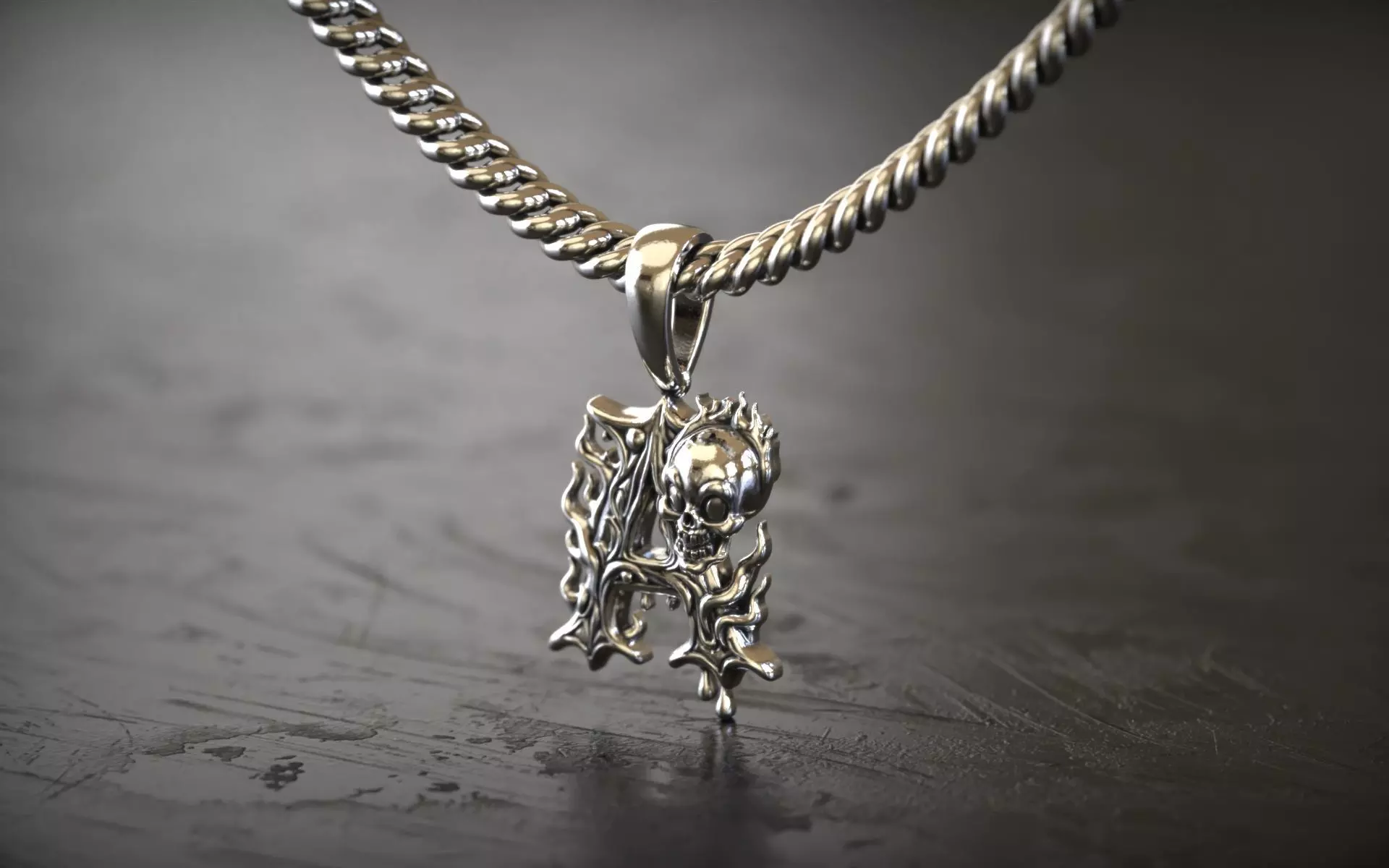 Gothic Silver Letter A Pendant 3D print model_2