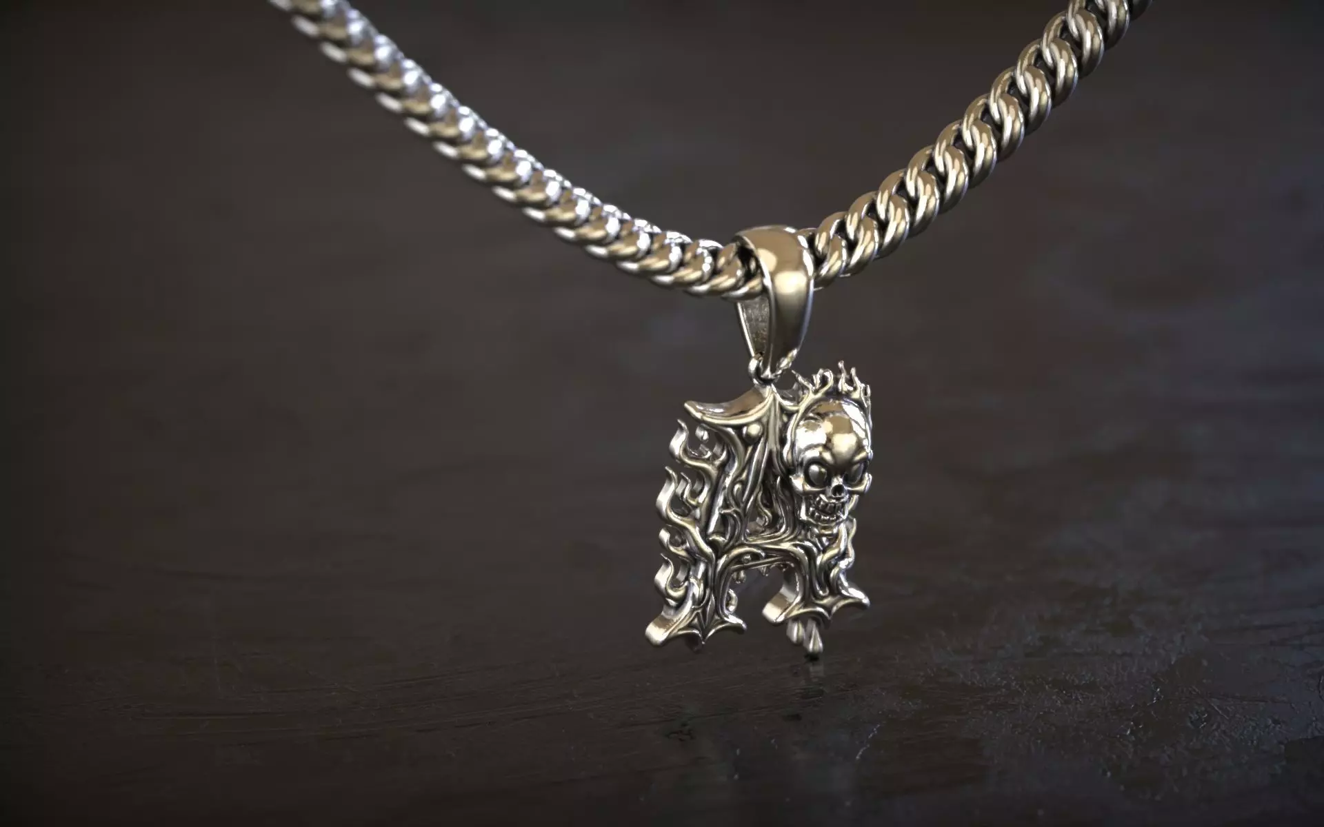 Gothic Silver Letter A Pendant 3D print model_4