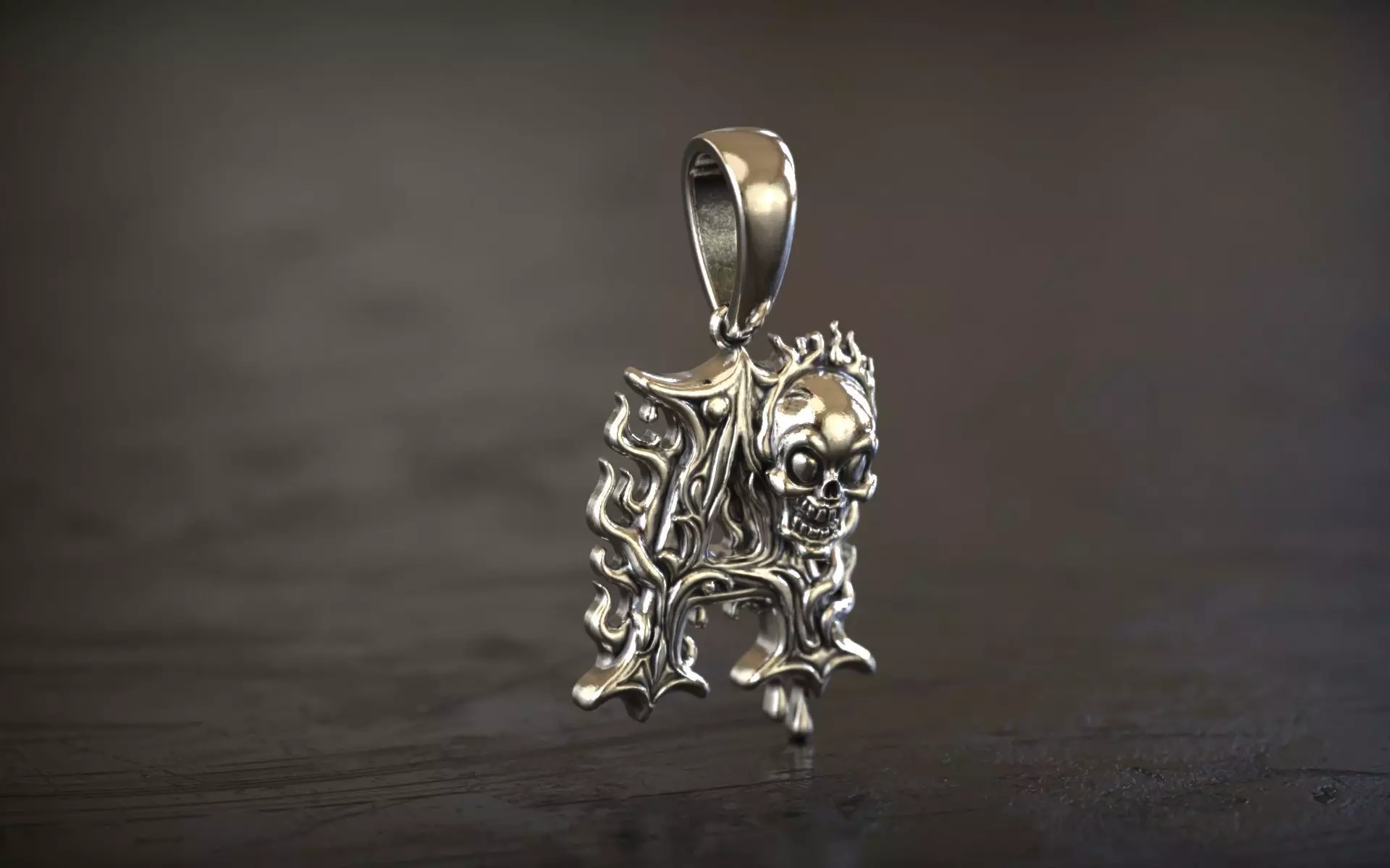 Gothic Silver Letter A Pendant 3D print model_3