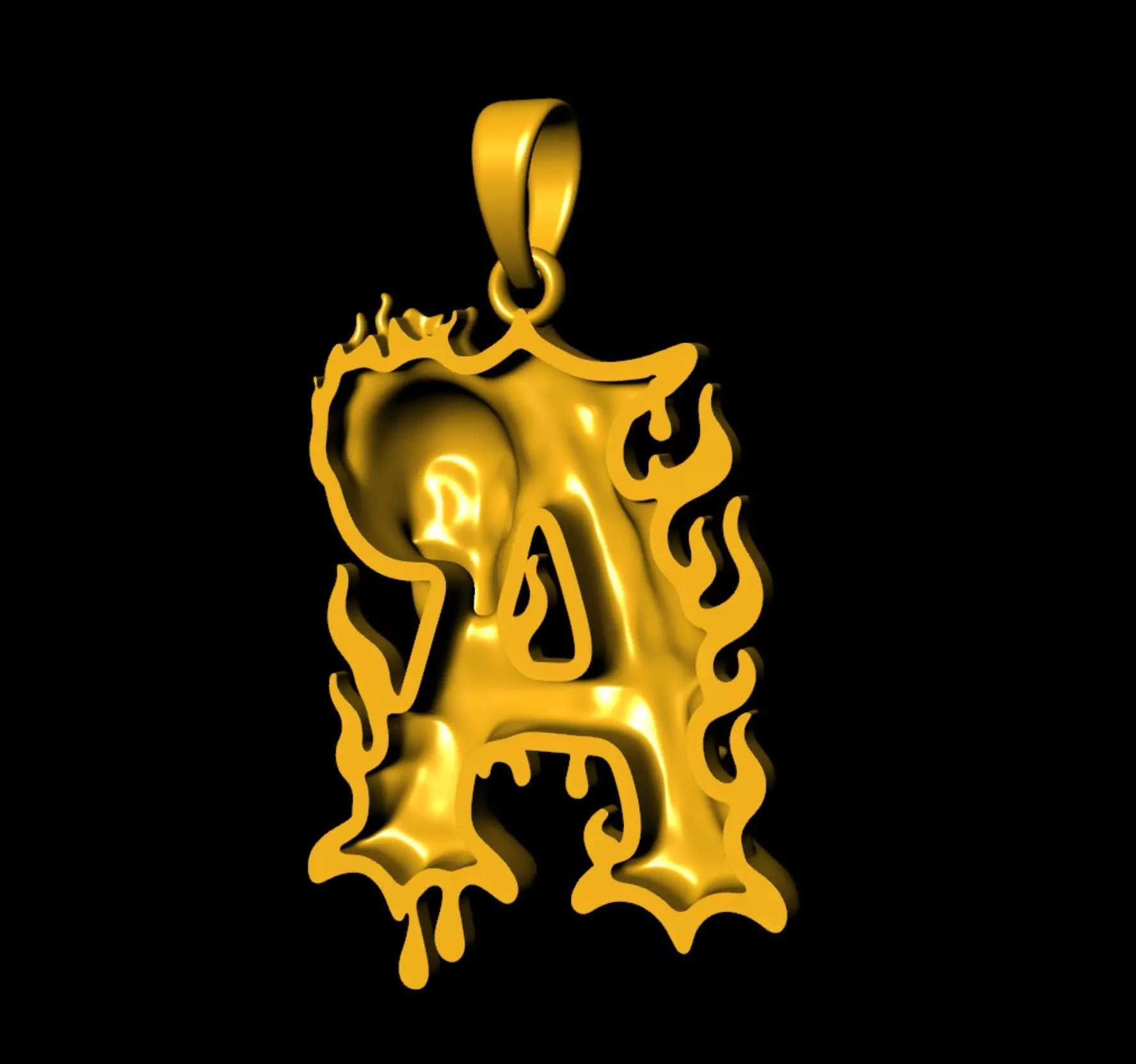 Gothic Silver Letter A Pendant 3D print model_6