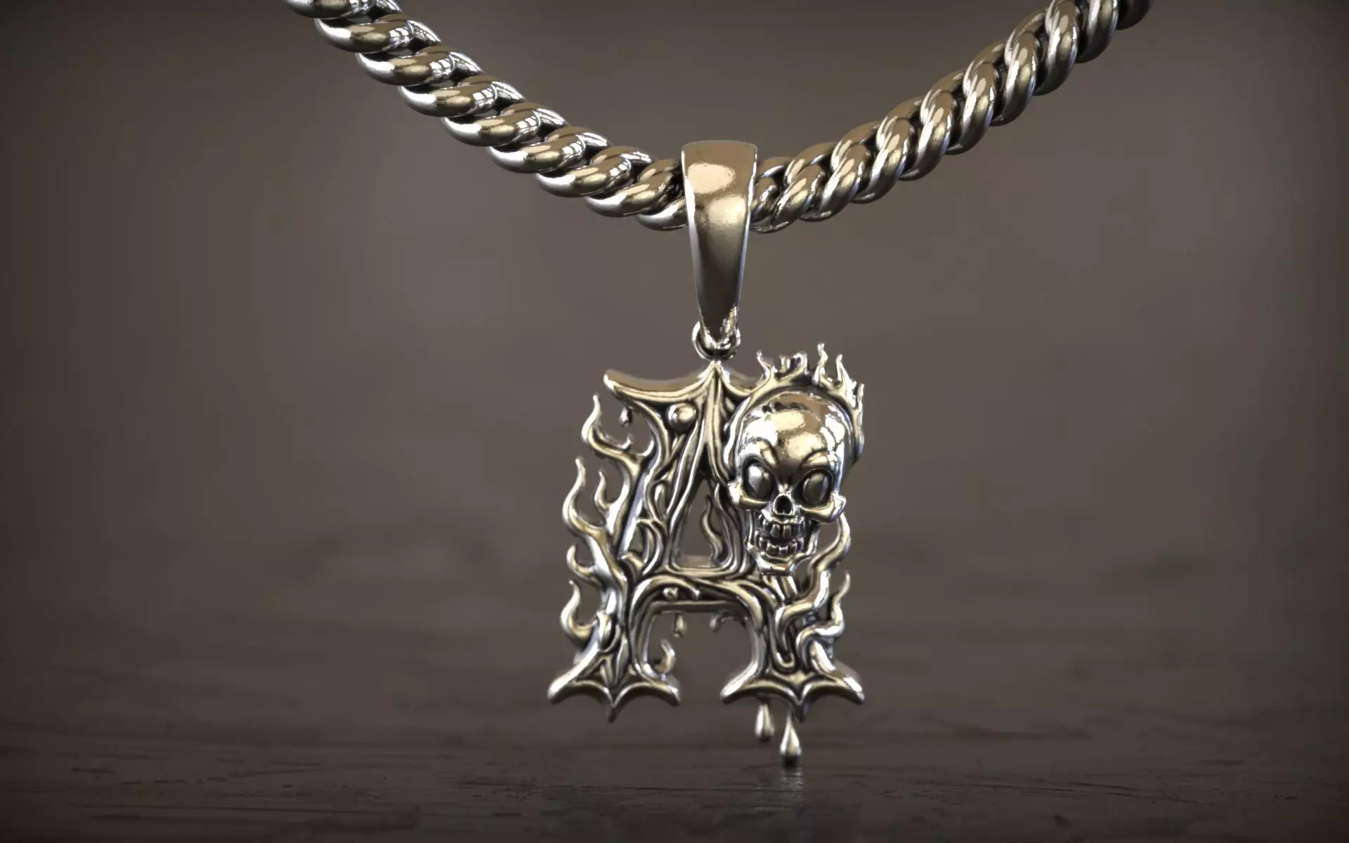 Gothic Silver Letter A Pendant 3D print model_0