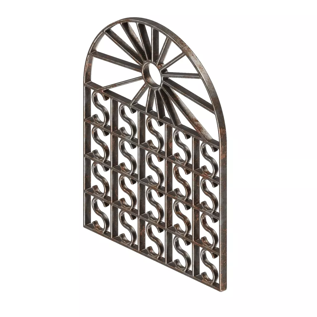 Rusty Steel Arch Window Grill 3D model_0