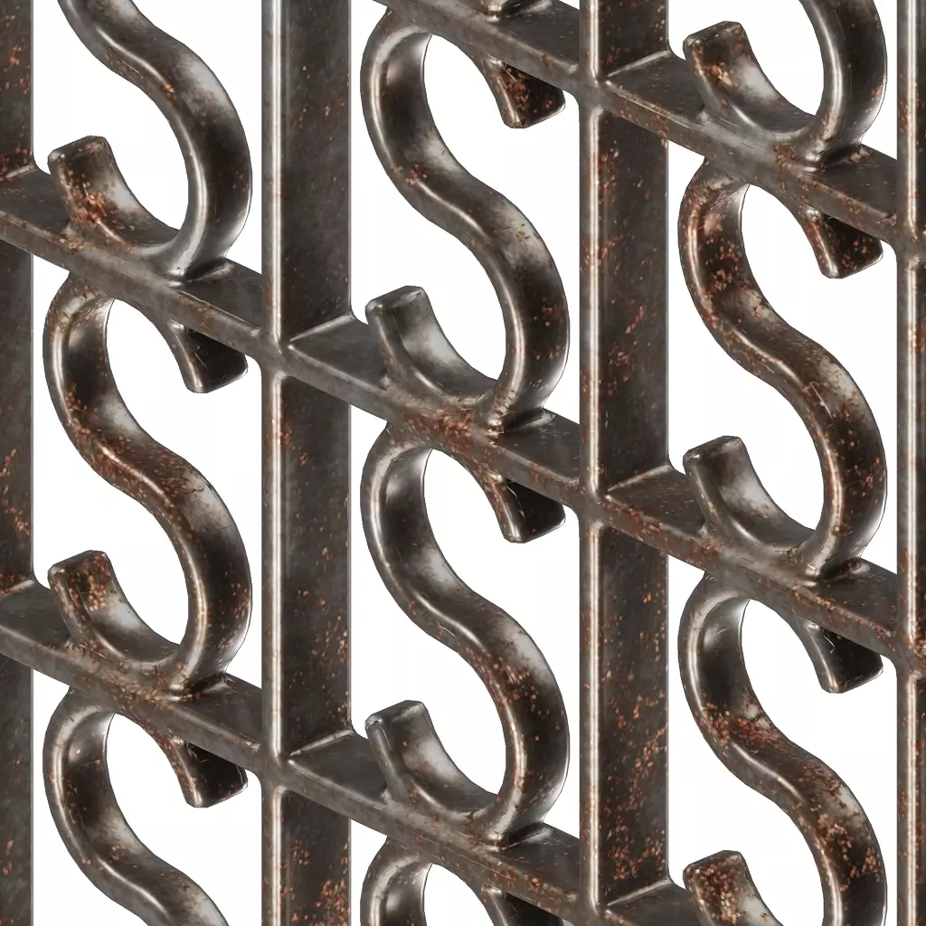 Rusty Steel Arch Window Grill 3D model_4