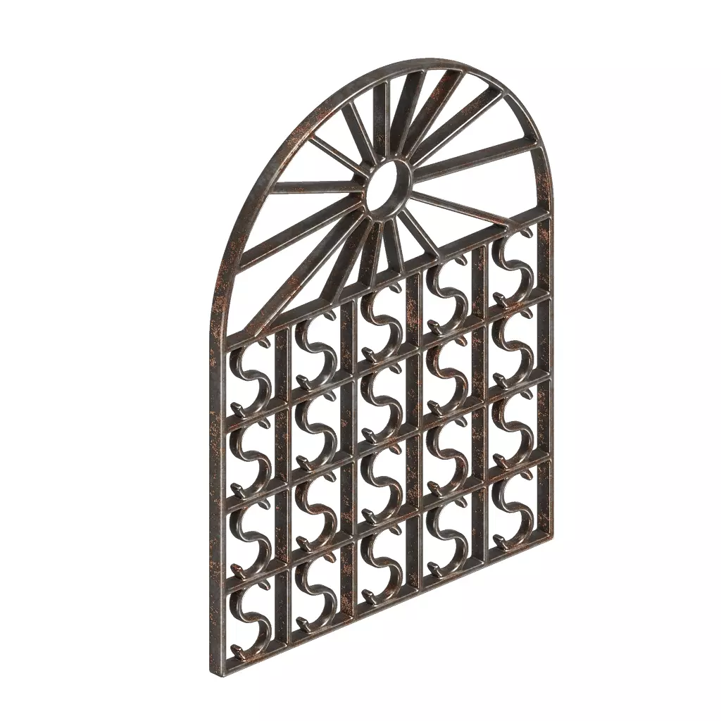Rusty Steel Arch Window Grill 3D model_1