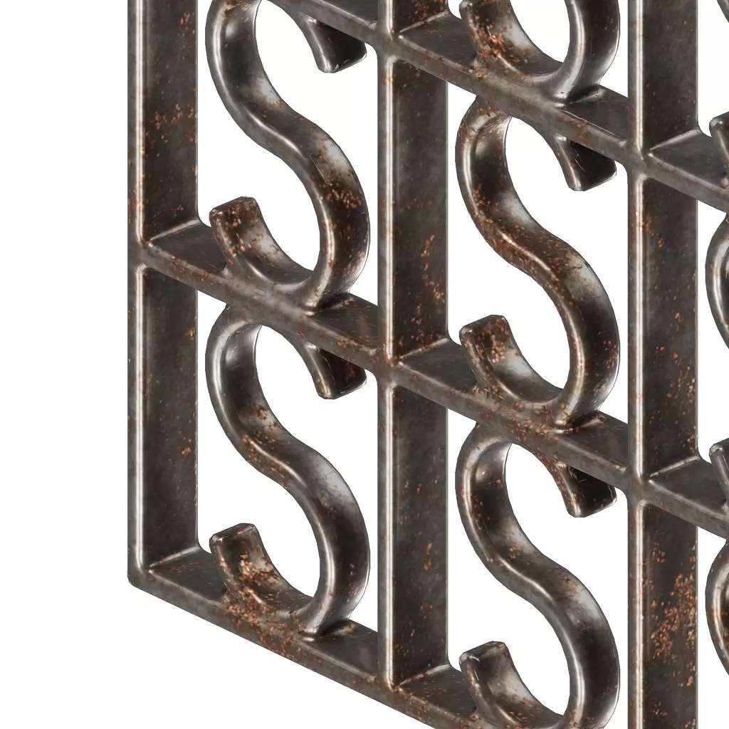 Rusty Steel Arch Window Grill 3D model_3
