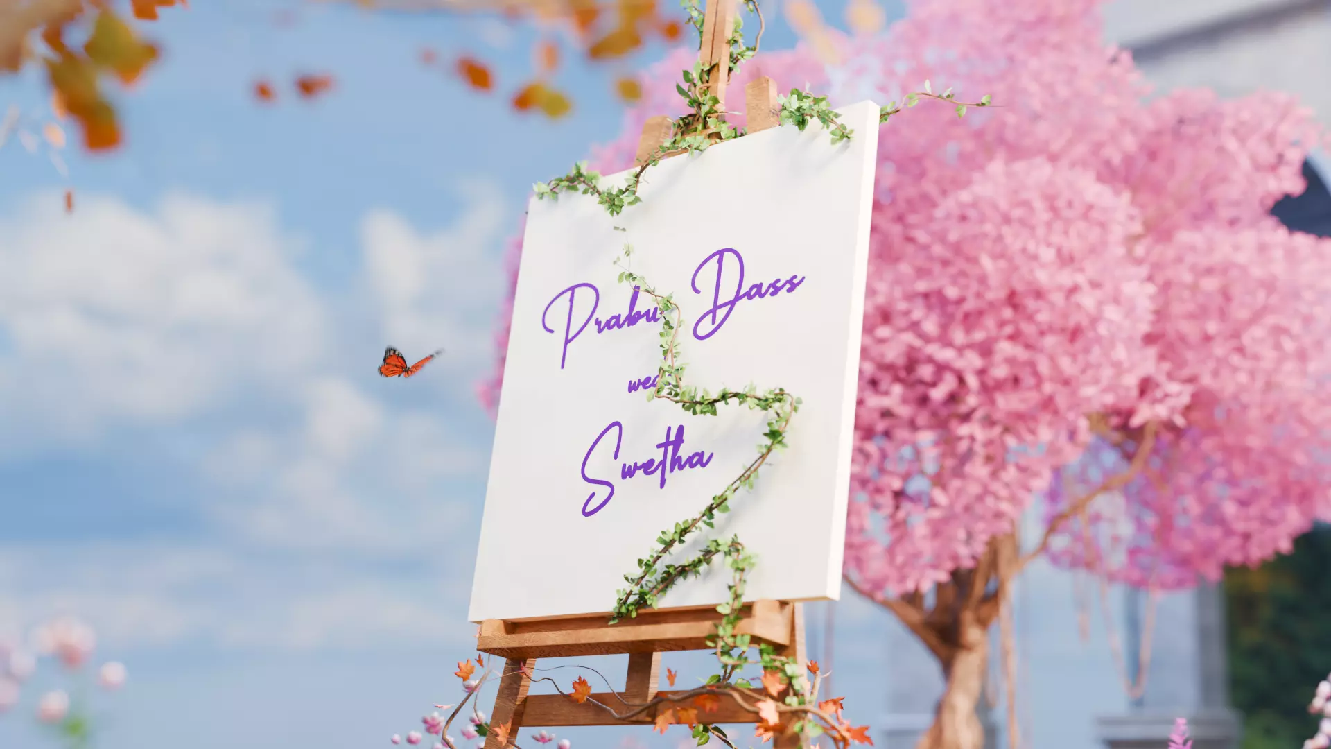 3D Floral Welcome Board in Garden Environment 3D model_5