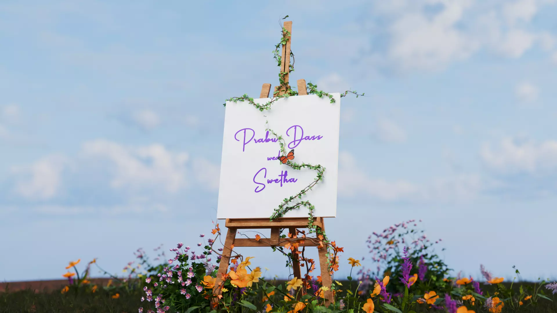 3D Floral Welcome Board in Garden Environment 3D model_6