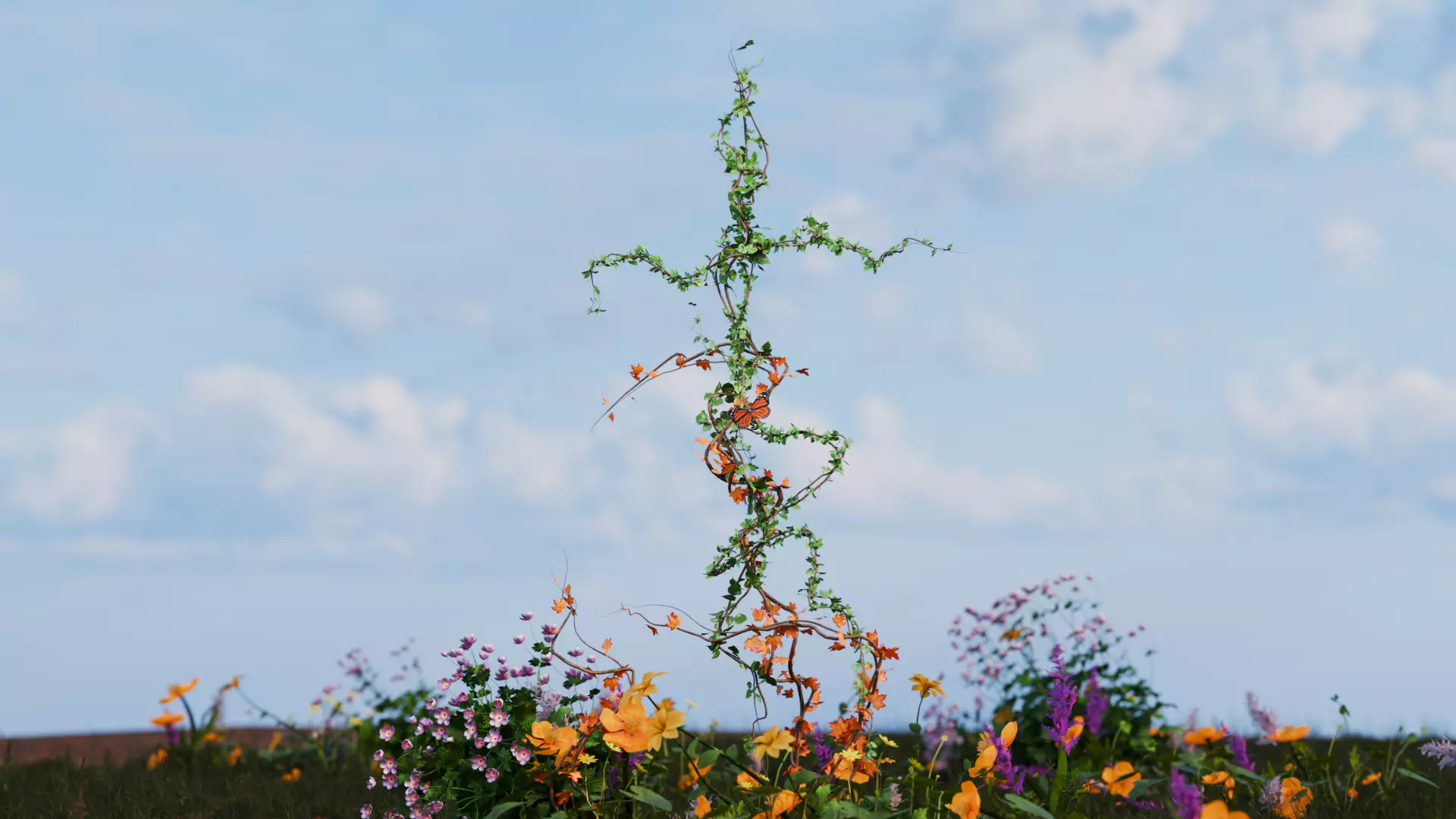 3D Floral Welcome Board in Garden Environment 3D model_7