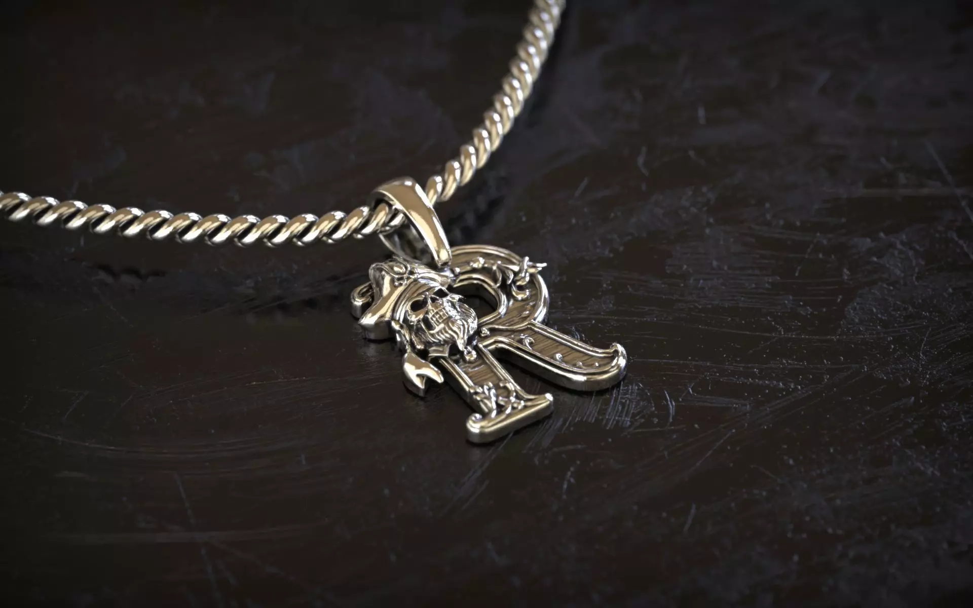 Gothic Letter R Pendant 3D print model_3