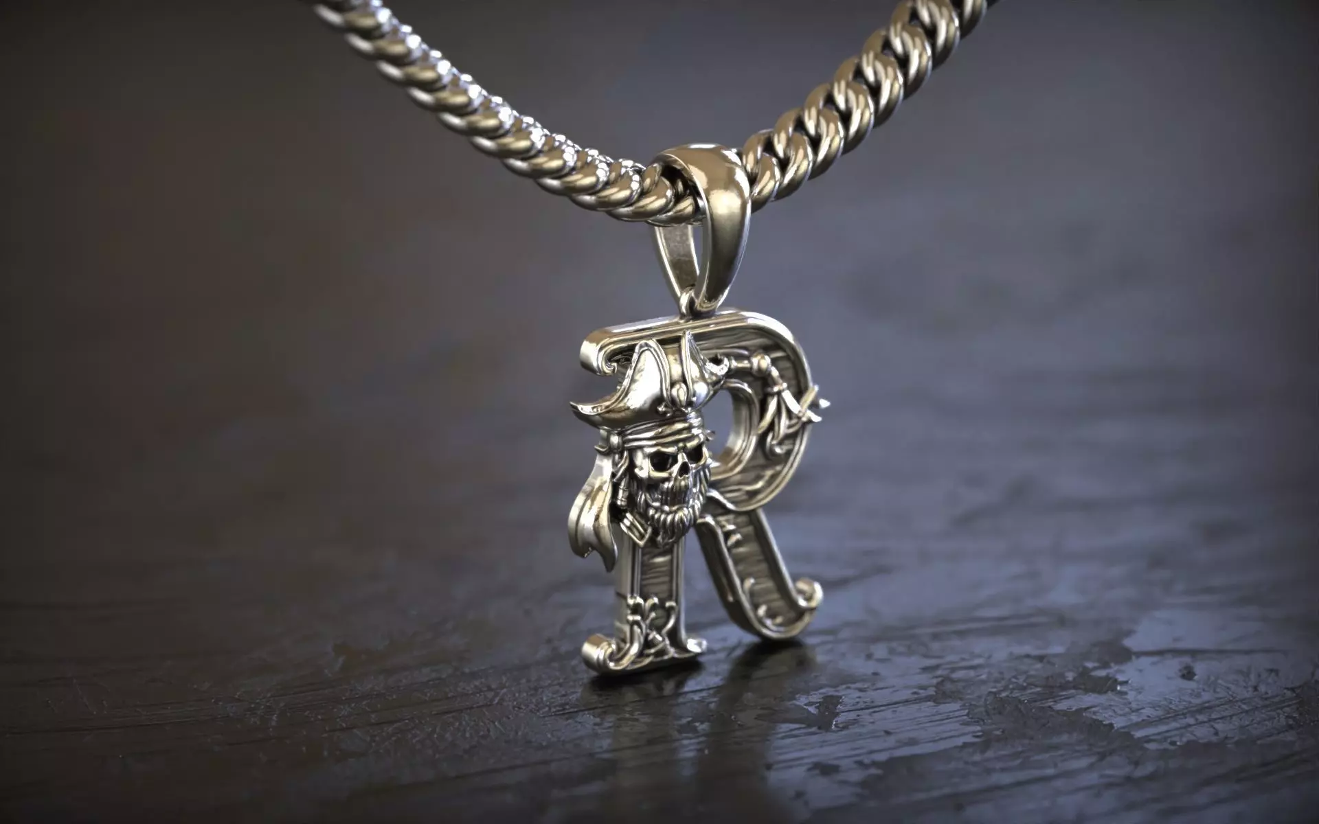 Gothic Letter R Pendant 3D print model_2