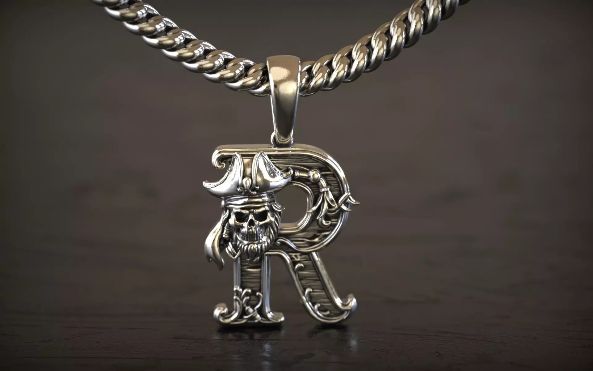 Gothic Letter R Pendant 3D print model_0