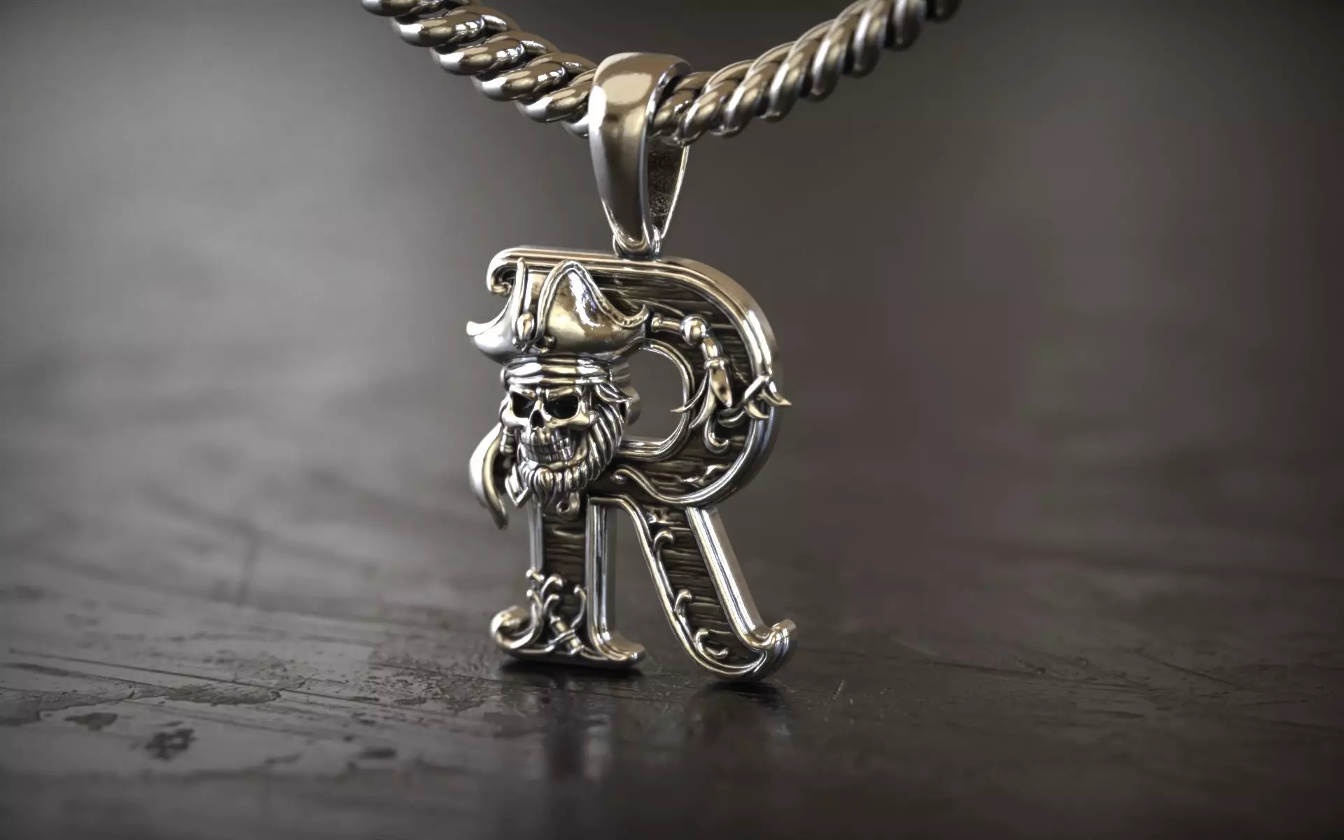 Gothic Letter R Pendant 3D print model_1