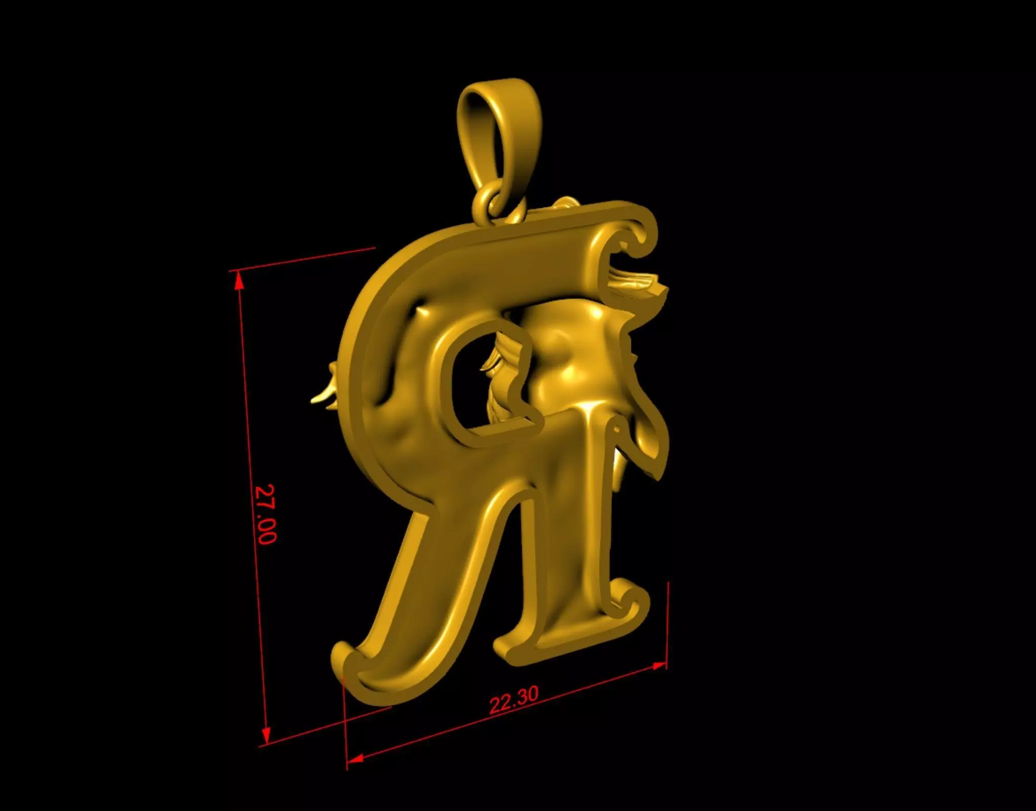 Gothic Letter R Pendant 3D print model_6