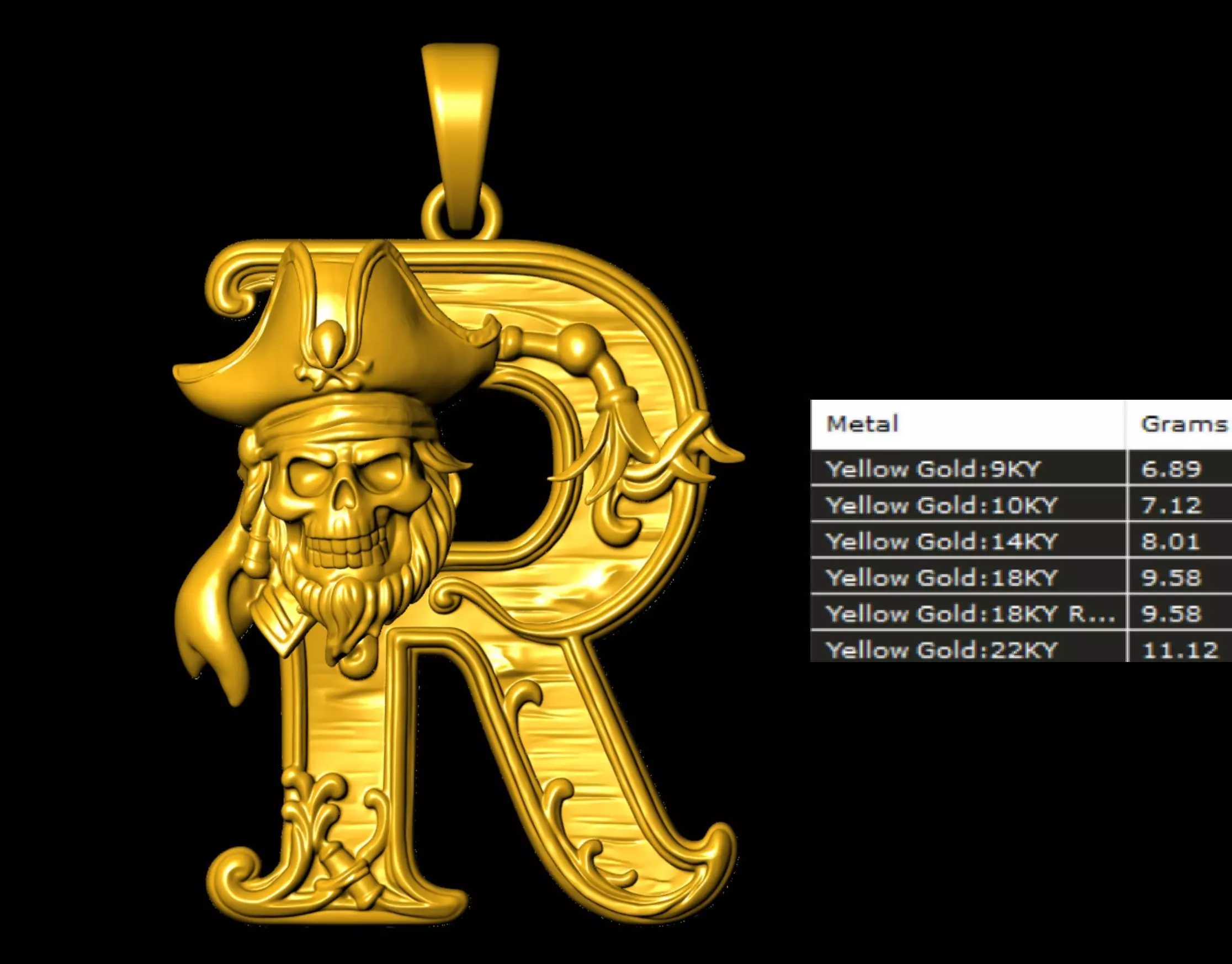 Gothic Letter R Pendant 3D print model_4