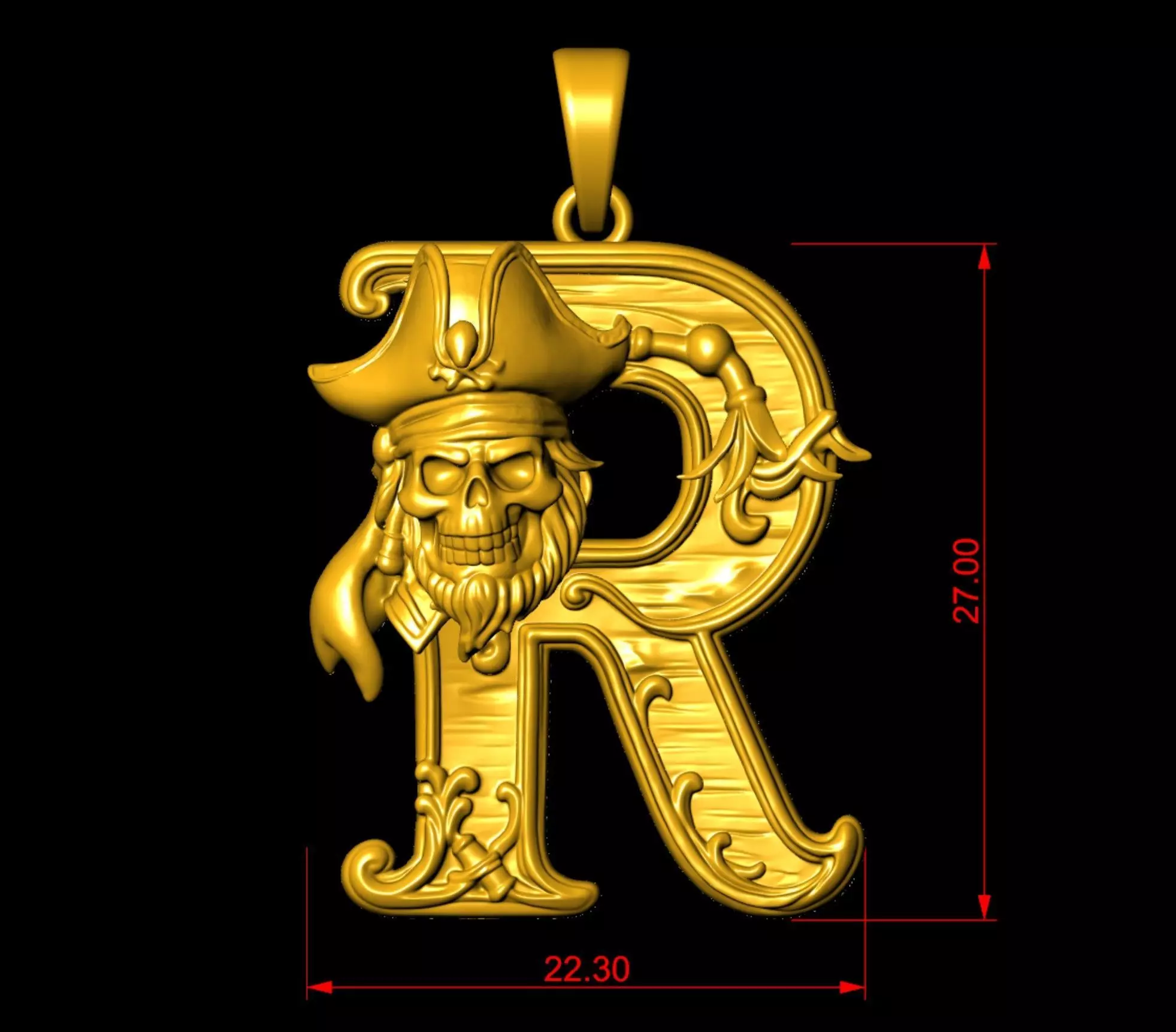 Gothic Letter R Pendant 3D print model_5