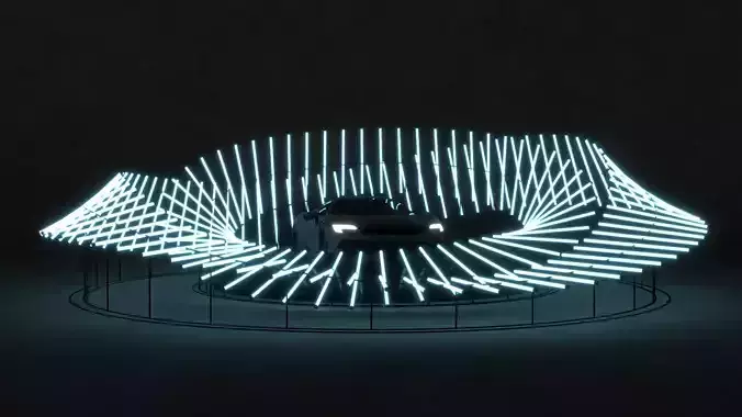 Futuristic Car Display with Dynamic LED Light Structure