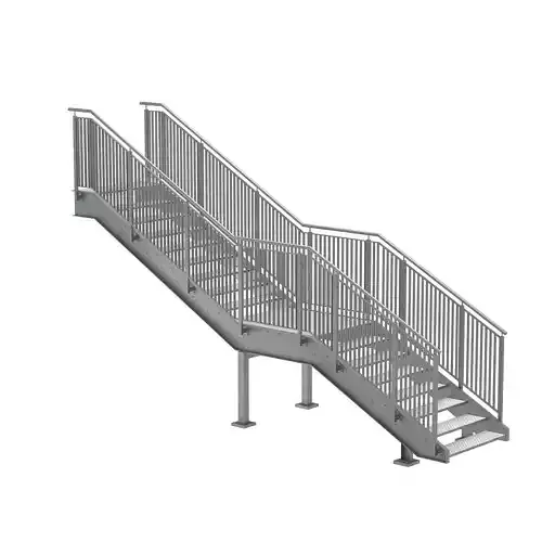 Industrial urban metal stairs with two sections set 03