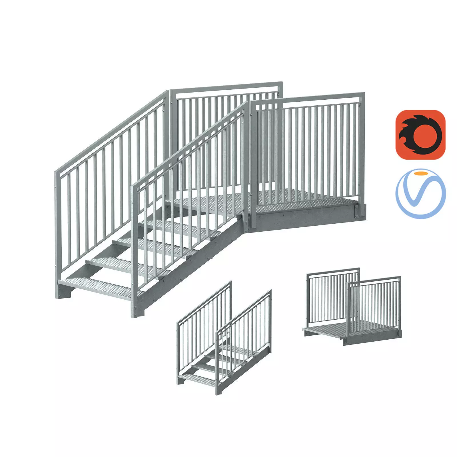 Section of metal stairs 04 3D model_0
