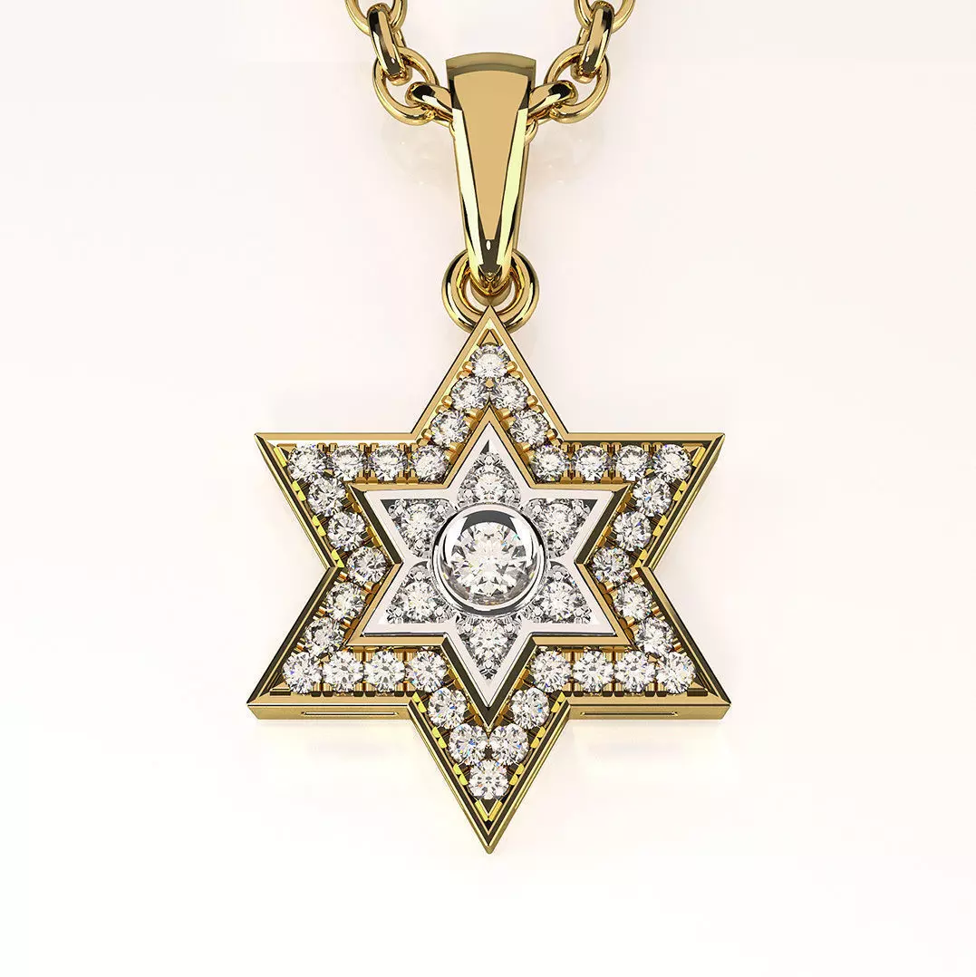 Star of David Pendant with gemstones 002 3D print model_0