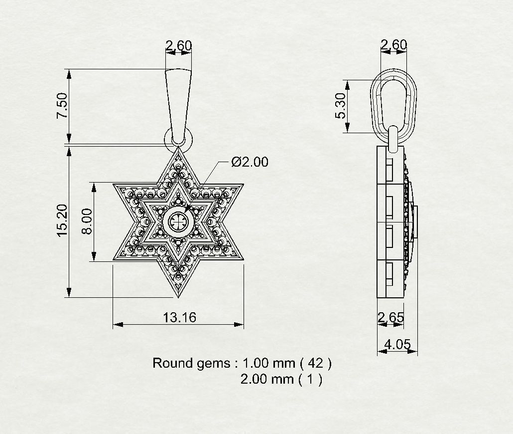 Star of David Pendant with gemstones 002 3D print model_1