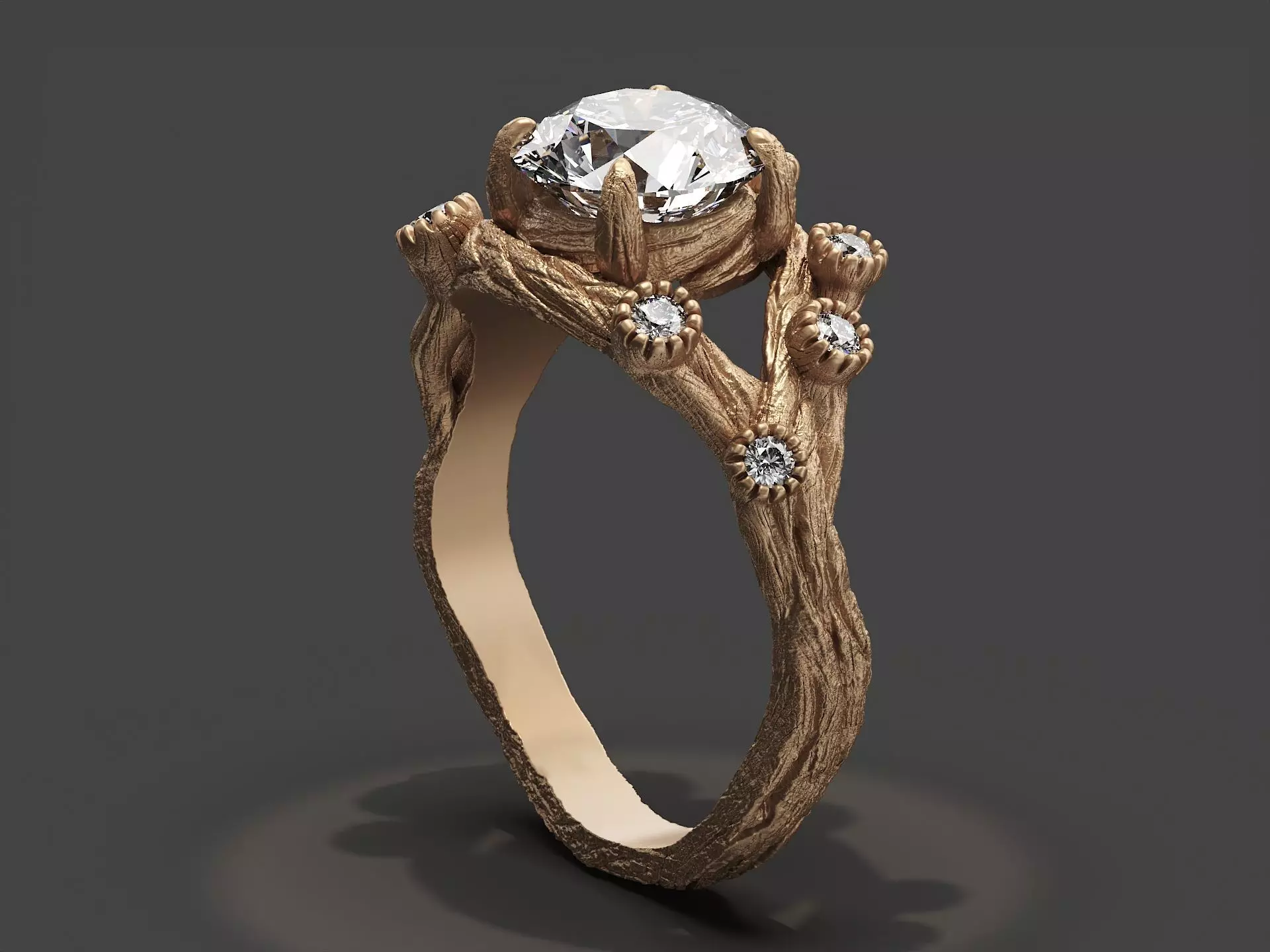 Tree Bark Ring Organic Branch 3D Print 3D Model 3D print model_6