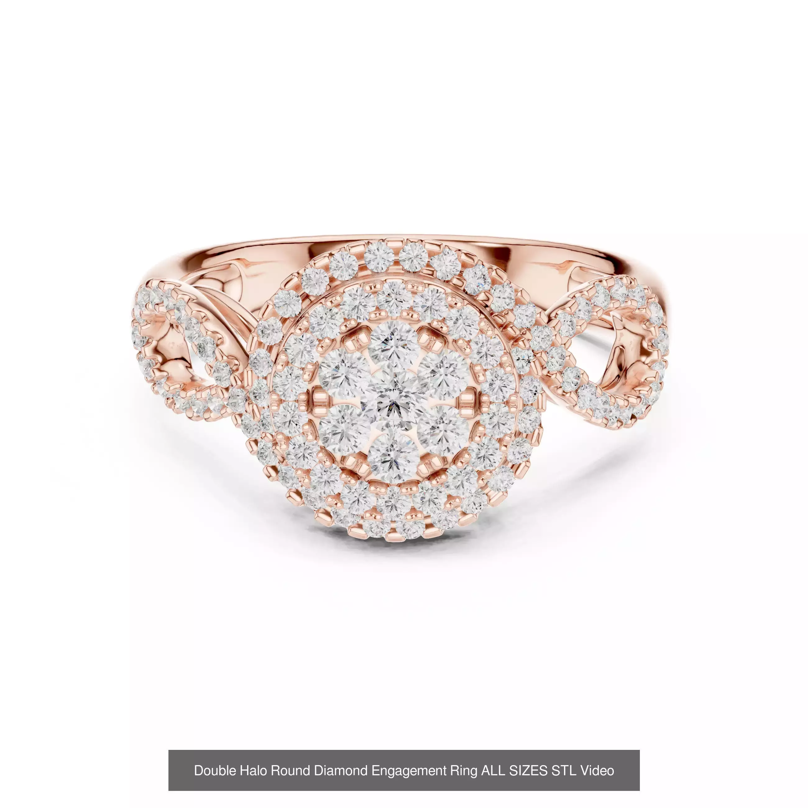 43 Solitaire Halo Diamond Engagement Ring ALL SIZES STL Video 3D Model Collection_24