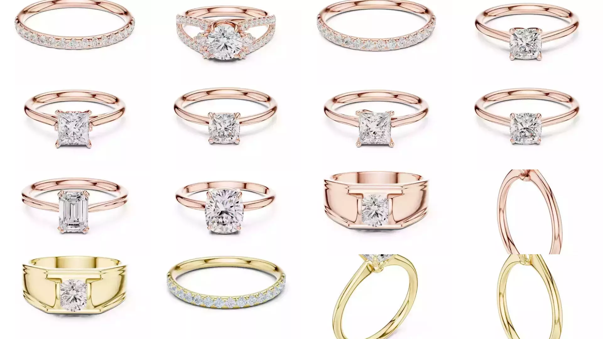 43 Solitaire Halo Diamond Engagement Ring ALL SIZES STL Video 3D Model Collection_3