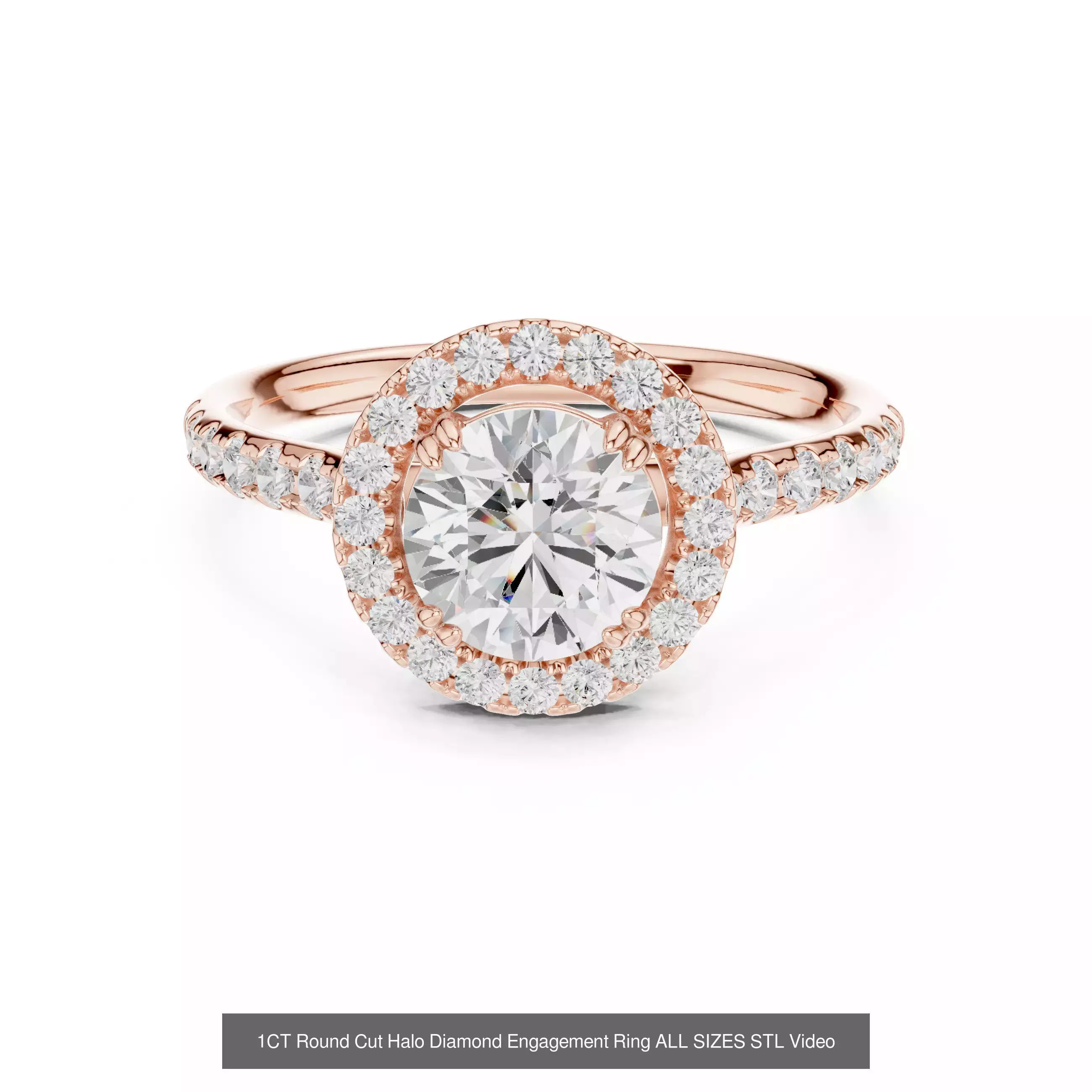 43 Solitaire Halo Diamond Engagement Ring ALL SIZES STL Video 3D Model Collection_36