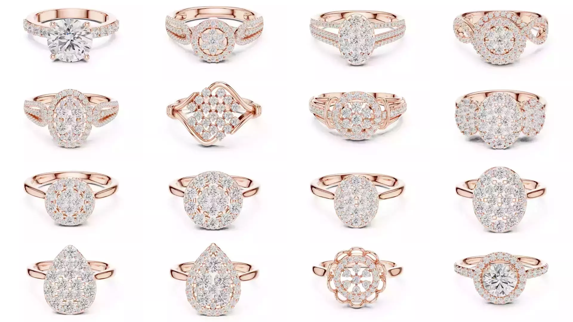 43 Solitaire Halo Diamond Engagement Ring ALL SIZES STL Video 3D Model Collection_1