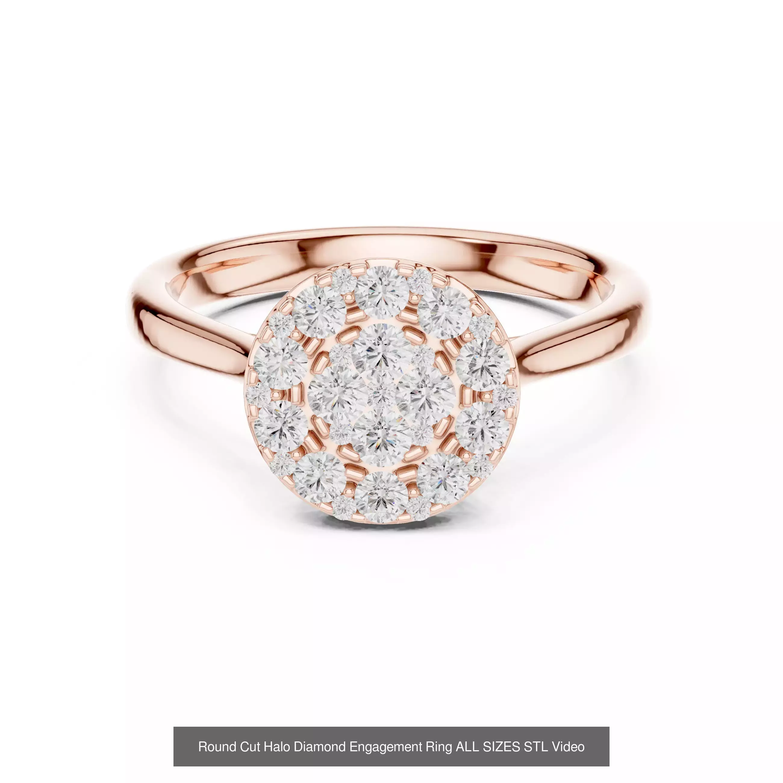 43 Solitaire Halo Diamond Engagement Ring ALL SIZES STL Video 3D Model Collection_29