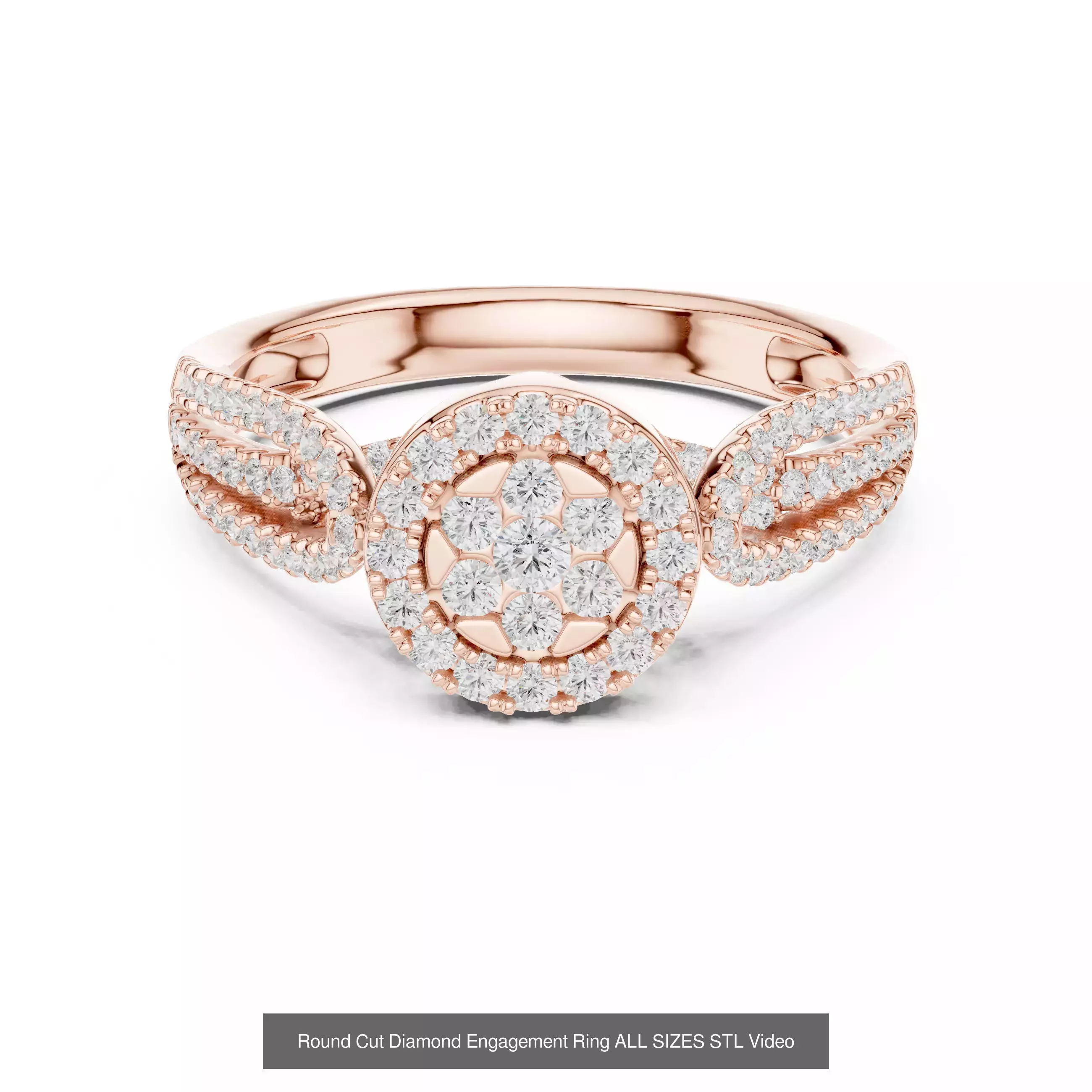 43 Solitaire Halo Diamond Engagement Ring ALL SIZES STL Video 3D Model Collection_22