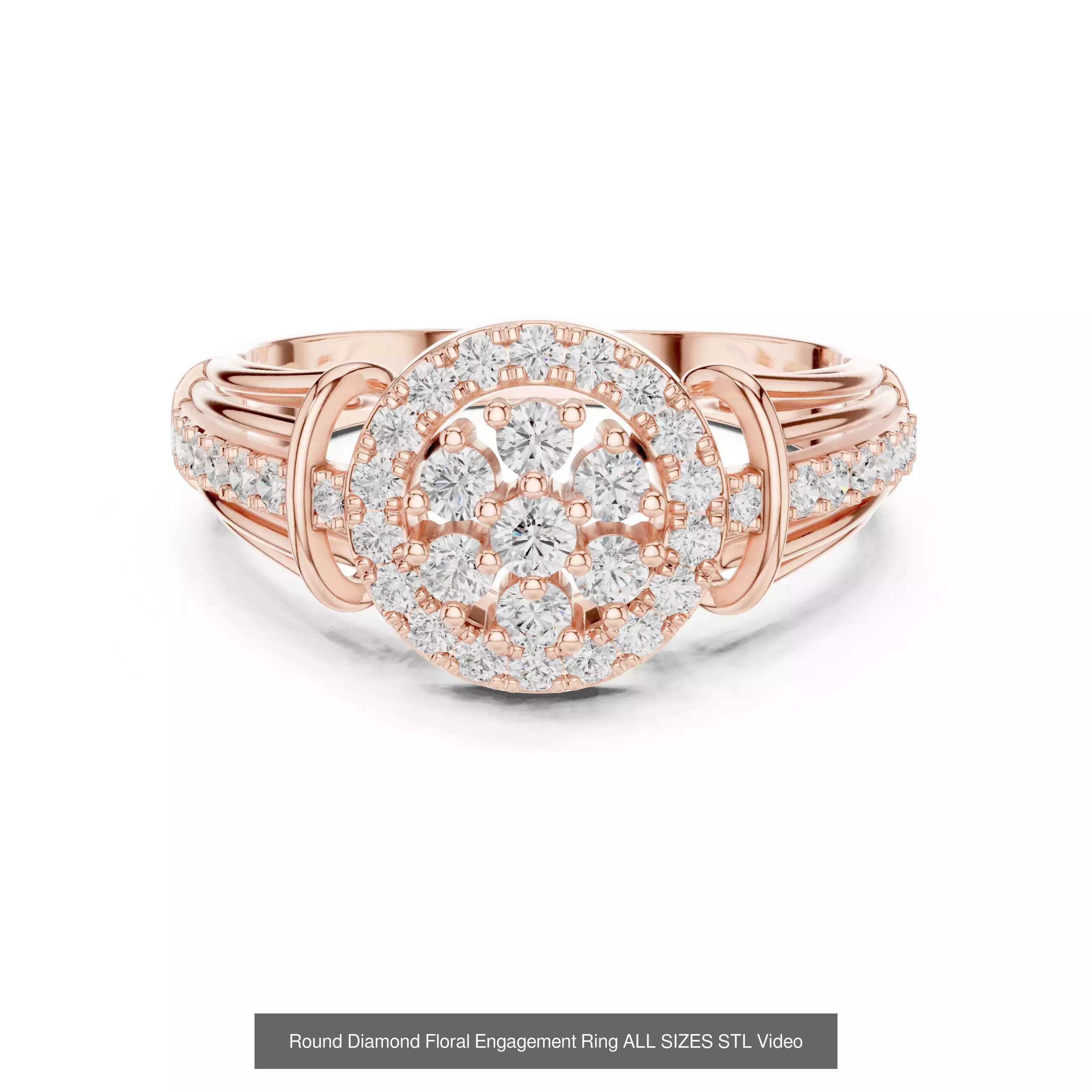 43 Solitaire Halo Diamond Engagement Ring ALL SIZES STL Video 3D Model Collection_27