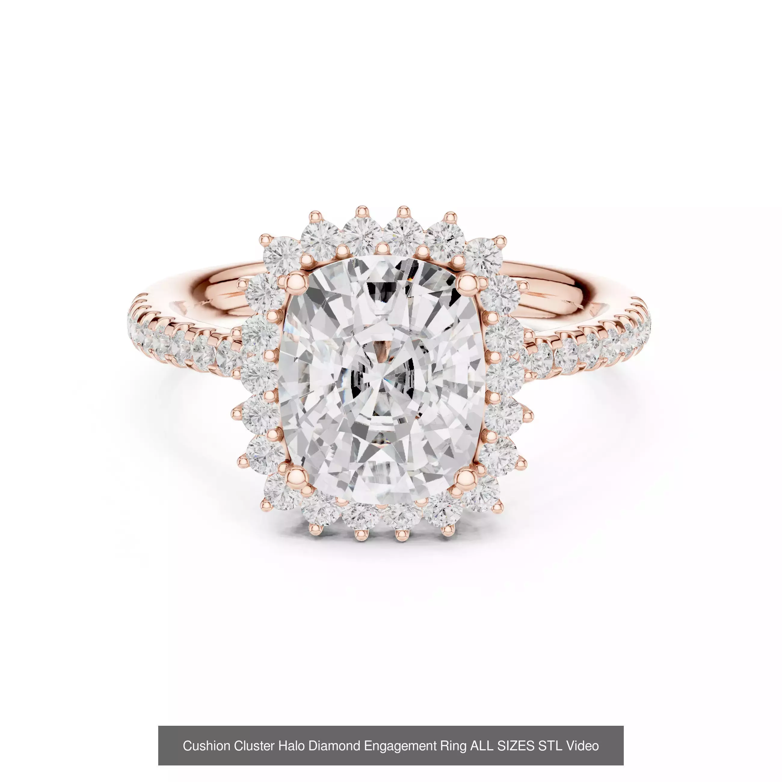 43 Solitaire Halo Diamond Engagement Ring ALL SIZES STL Video 3D Model Collection_15