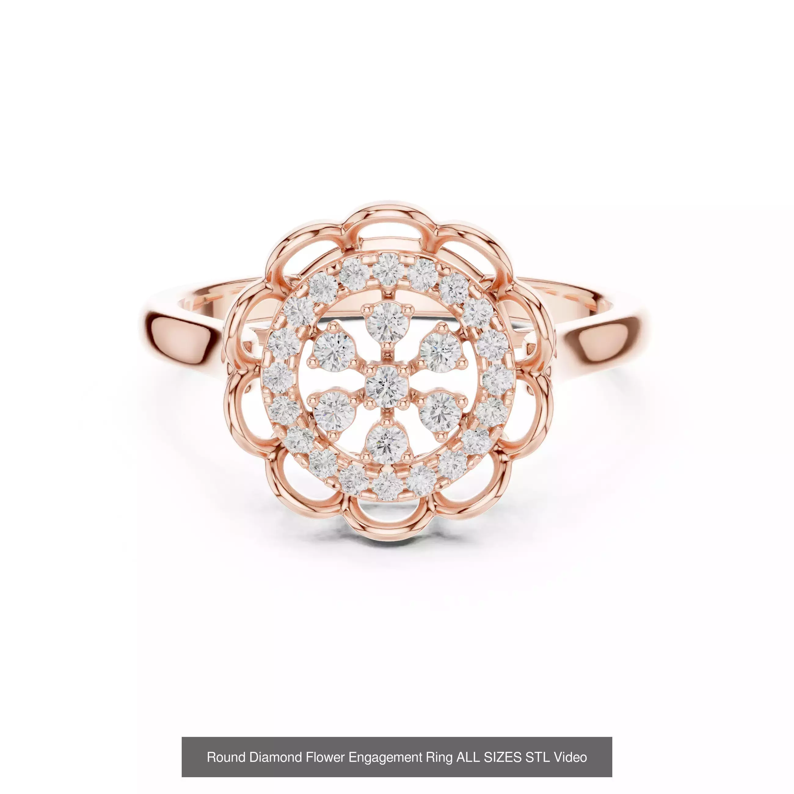 43 Solitaire Halo Diamond Engagement Ring ALL SIZES STL Video 3D Model Collection_35