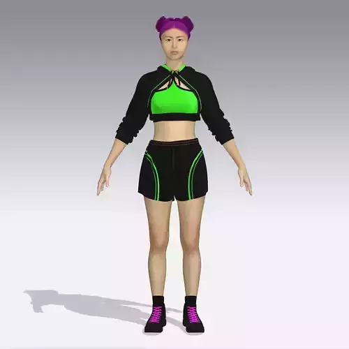 Sporty Crop Hoodie Shorts   FBX  OBJ  ZPRJ