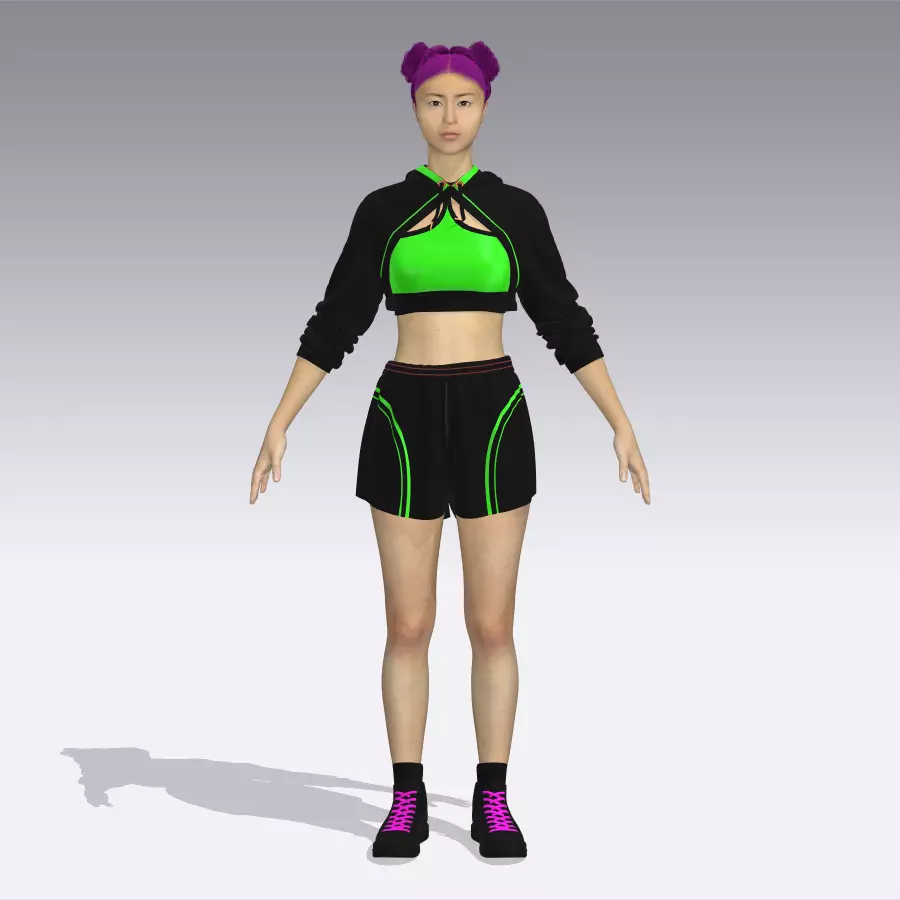 Sporty Crop Hoodie Shorts FBX OBJ ZPRJ 3D model