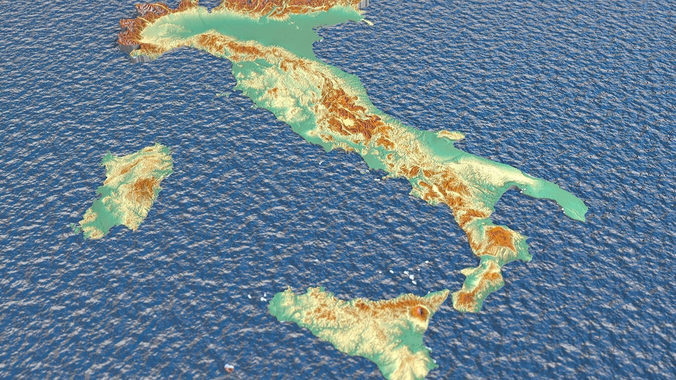 3d map Italy with relief 5k 3D model