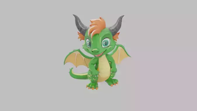 Cute Baby Cartoon Green Dragon Character