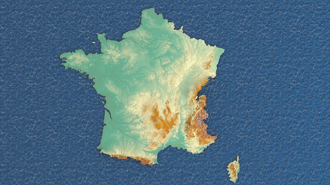 3d map France with relief 5k 3D model