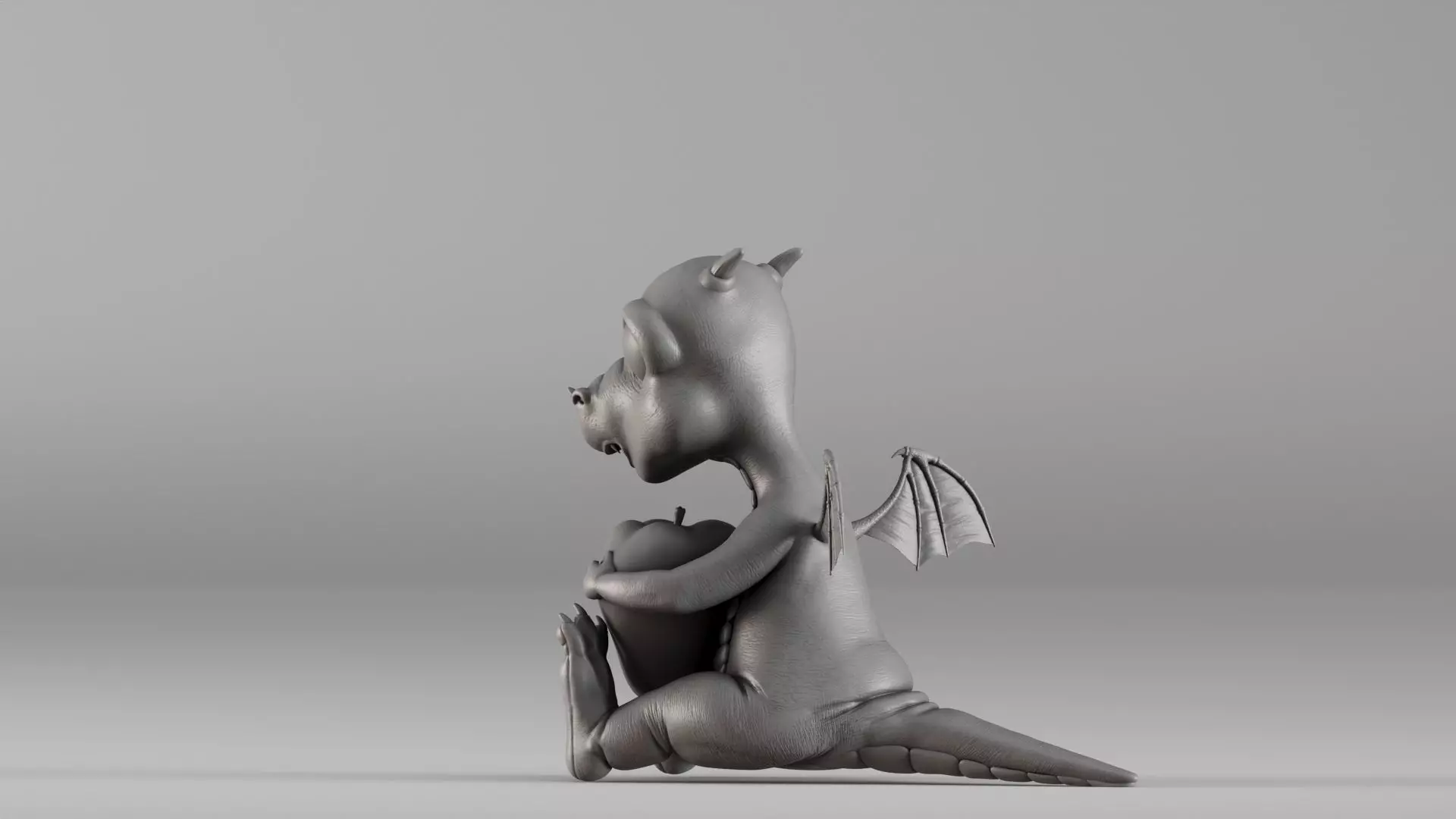 S00032 Cute Baby Dragon with Apple 3D print model_6