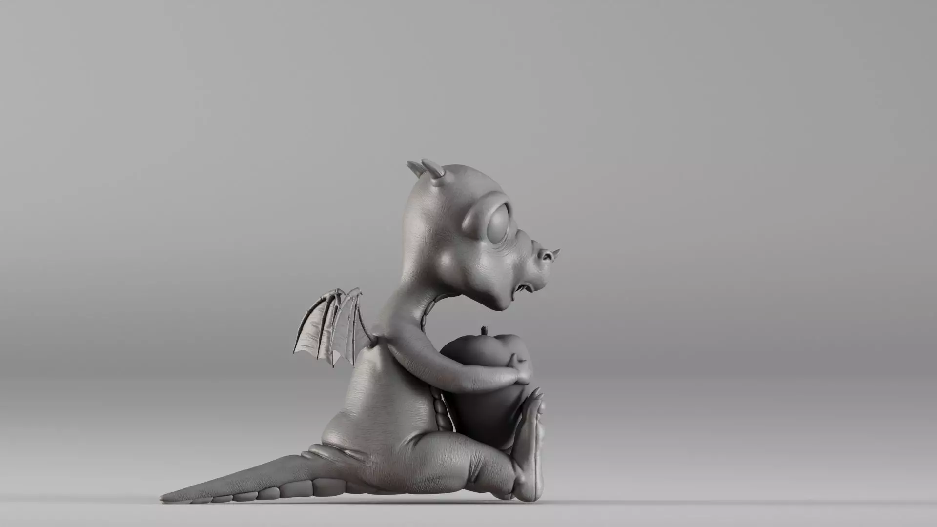 S00032 Cute Baby Dragon with Apple 3D print model_4