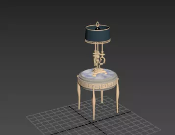 Classical Marble-Top Bedside Table with Ornate Lamp 3D model_2